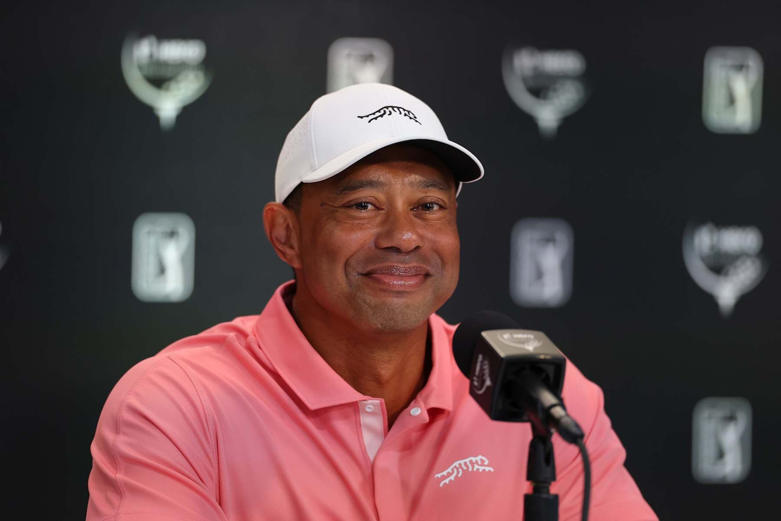 NASSAU, BAHAMAS - DECEMBER 03:  Tiger Woods speaks to the media at a press conference prior to the Hero World Challenge 2024 at Albany Golf Course on December 03, 2024 in Nassau, Bahamas. (Photo by Kevin C. Cox/Getty Images)