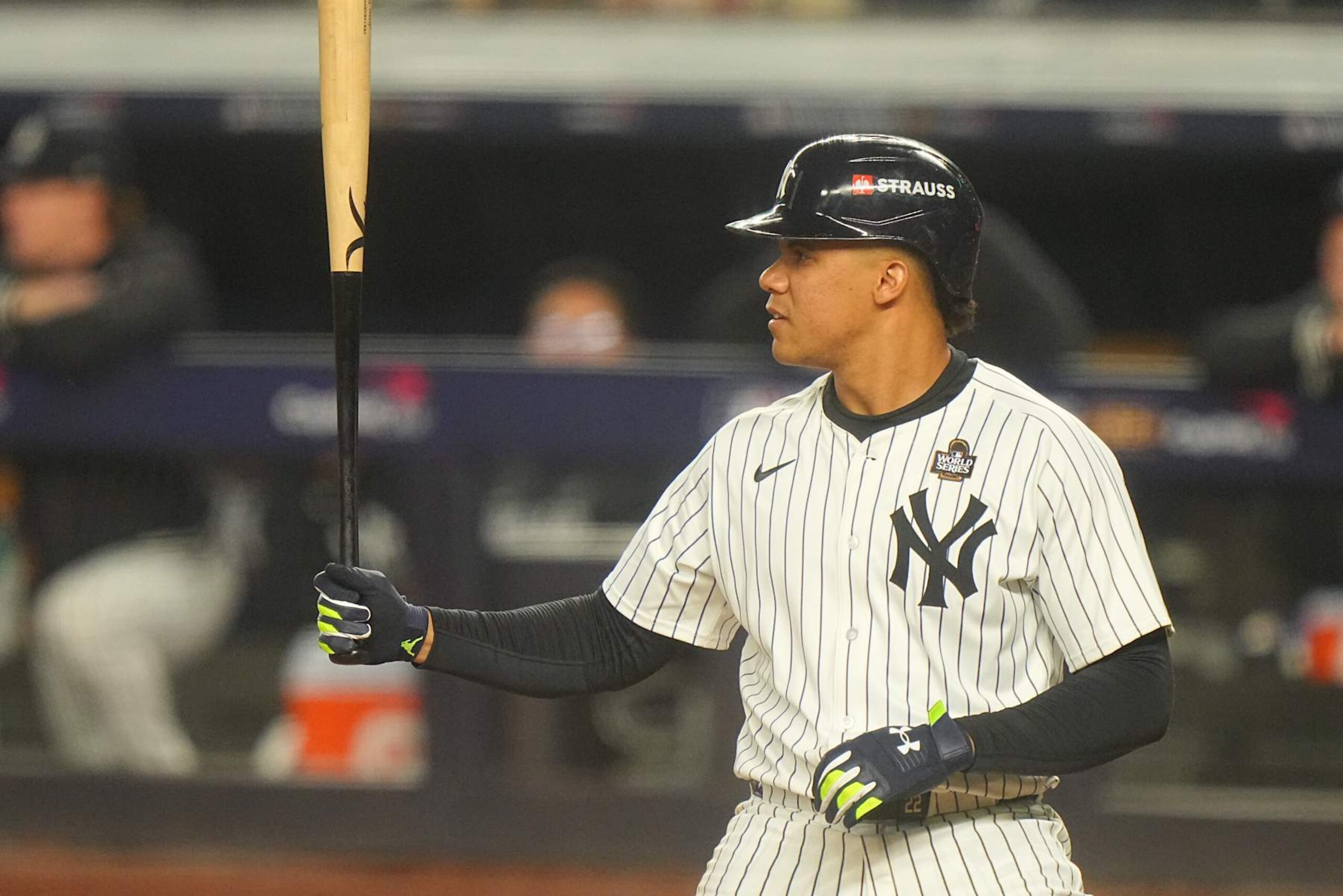 Baseball: World Series: New York Yankees Juan Soto (22) in action, at bat vs Los Angeles Dodgers at Yankee Stadium. Game 5.
Bronx, NY 10/30/2024
CREDIT: Erick W. Rasco (Photo by Erick W. Rasco/Sports Illustrated via Getty Images)
(Set Number: X164636 TK1) Baseball: World Series: New York Yankees Juan Soto (22) in action, at bat vs Los Angeles Dodgers at Yankee Stadium. Game 5.
Bronx, NY 10/30/2024
CREDIT: Erick W. Rasco (Photo by Erick W. Rasco/Sports Illustrated via Getty Images)
(Set Number: X164636 TK1)