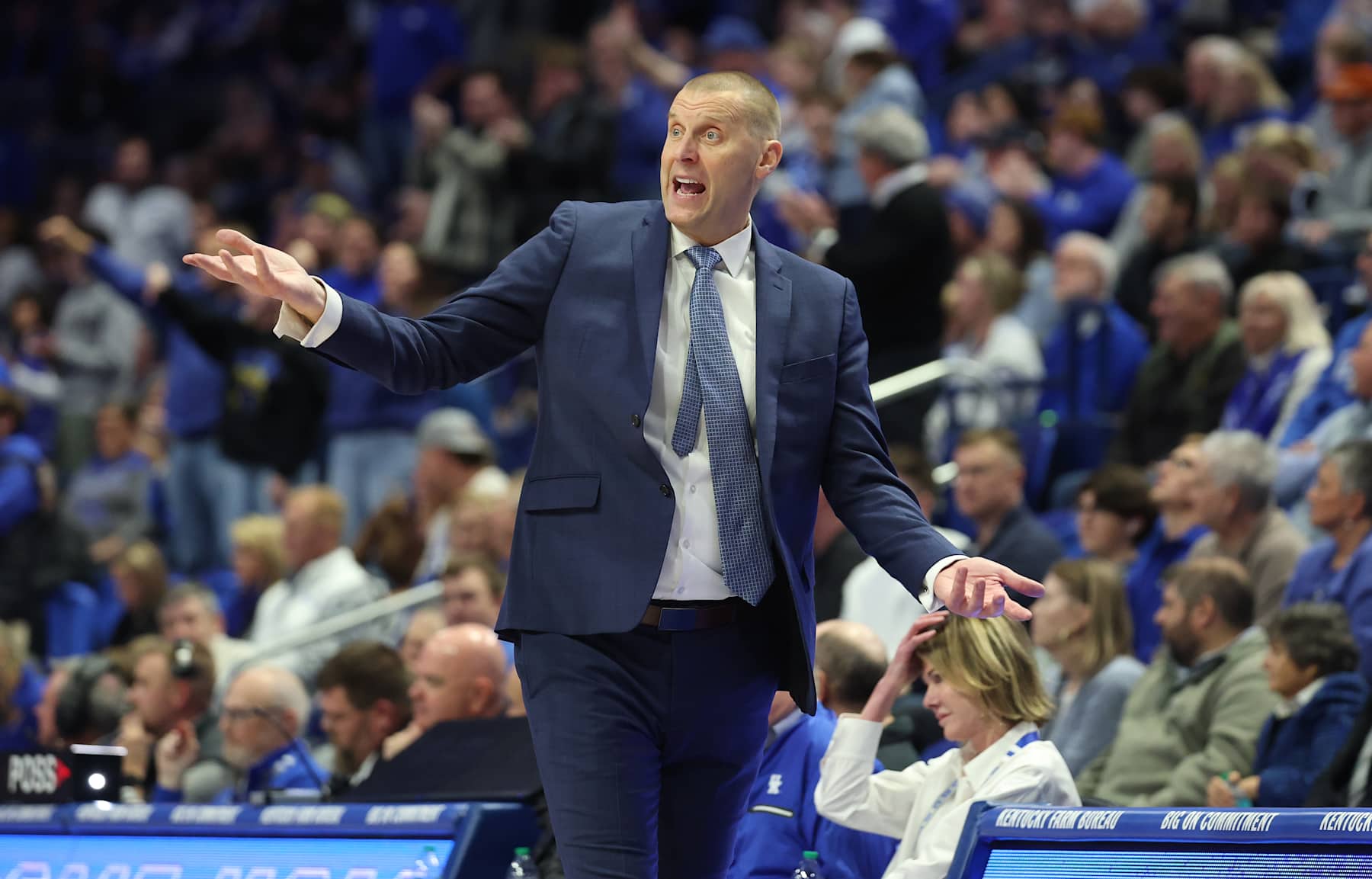 LEXINGTON, KENTUCKY - NOVEMBER 29: Mark Pope the head coach of the Kentucky Wildcats gives instructions to his team against the Georgia State Panthers at Rupp Arena on November 29, 2024 in Lexington, Kentucky. (Photo by Andy Lyons/Getty Images)