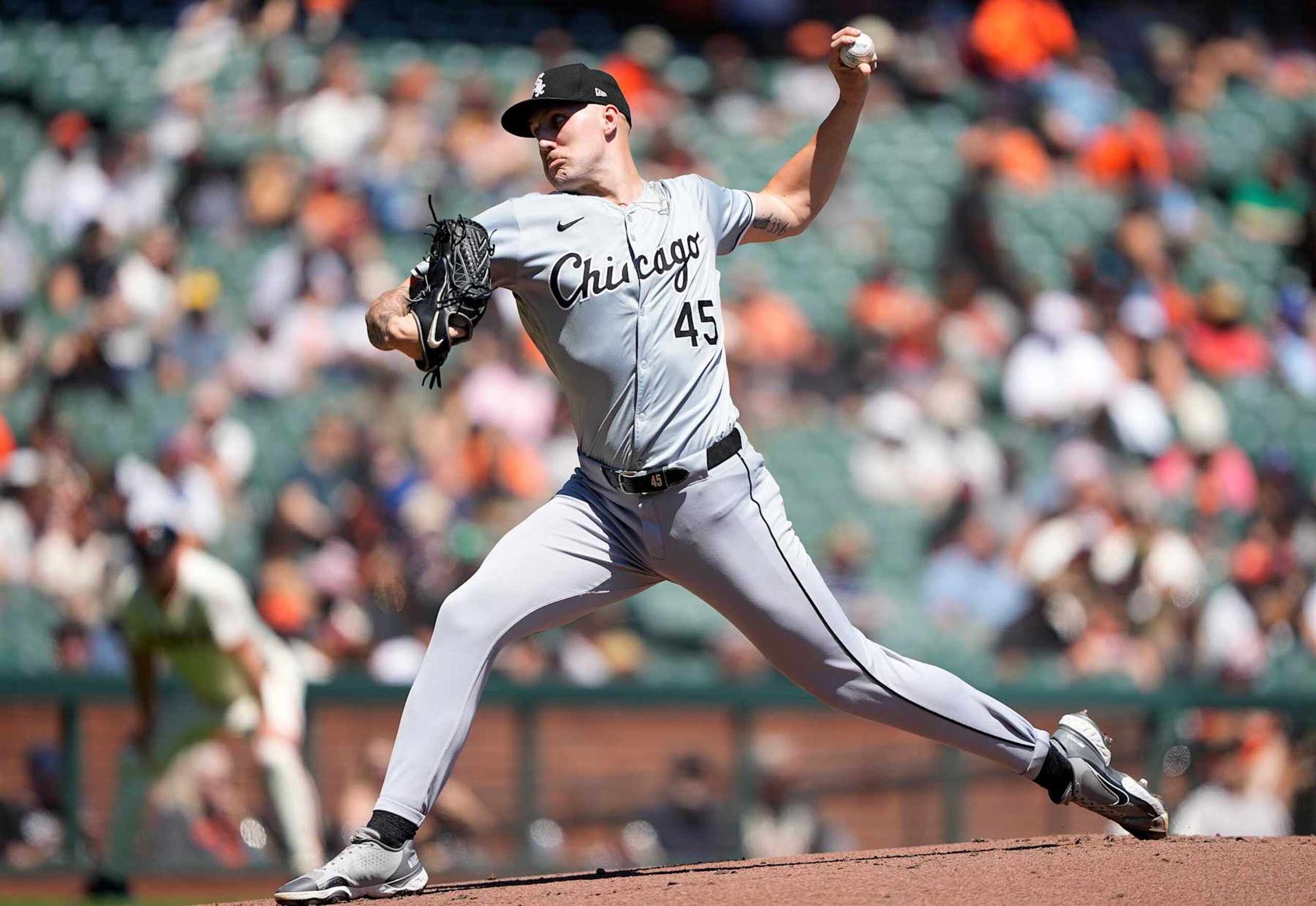 SAN FRANCISCO, CALIFORNIA - AUGUST 21: Garrett Crochet #45 of the Chicago White Sox pitches against the San Francisco Giants in the bottom of the first inning at Oracle Park on August 21, 2024 in San Francisco, California. (Photo by Thearon W. Henderson/Getty Images)