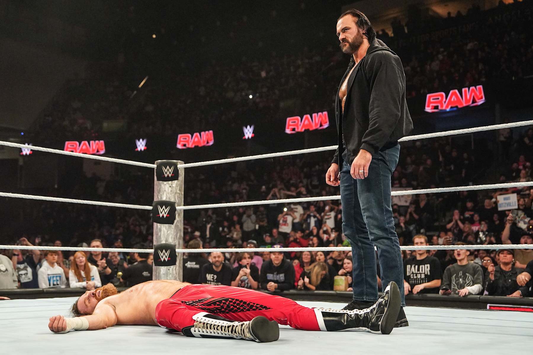 EVERETT, WASHINGTON - DECEMBER 2: Drew McIntyre looks on during Monday Night RAW at Angel of the Winds Arena on December 2, 2024 in Everett, Washington. (Photo by WWE/Getty Images)