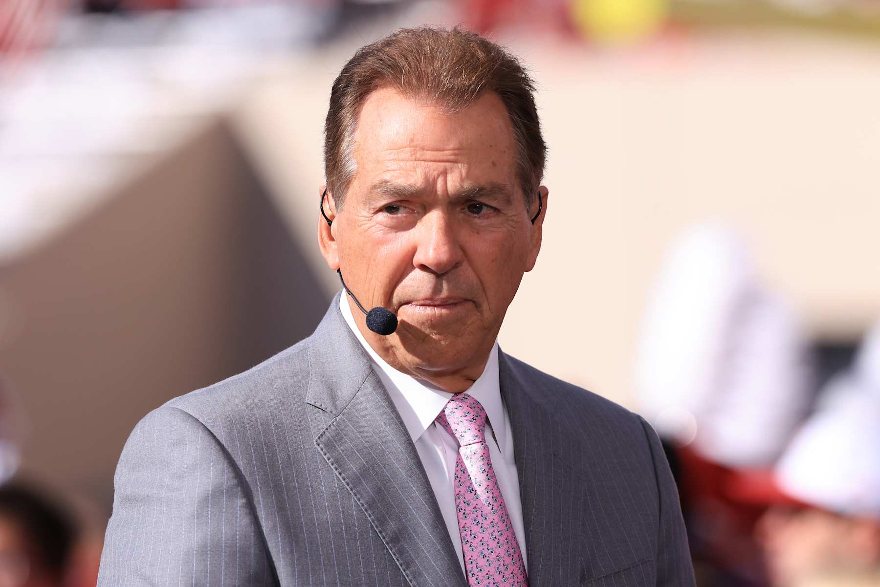 BLOOMINGTON, INDIANA - OCTOBER 26: Nick Saban, ESPN GameDay commentator, looks on prior to the game between the Indiana Hoosiers and the Washington Huskies at Memorial Stadium on October 26, 2024 in Bloomington, Indiana. (Photo by Justin Casterline/Getty Images)