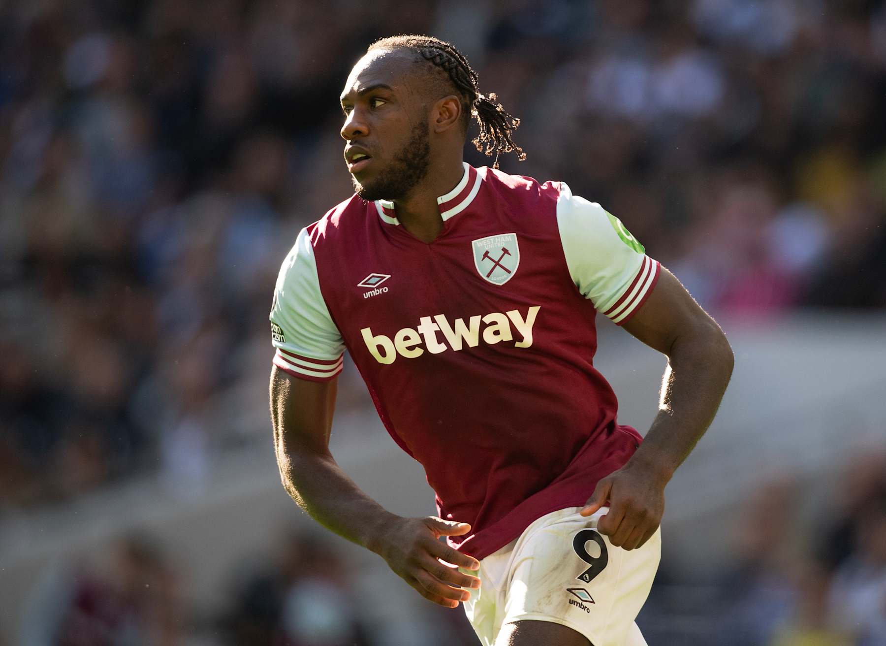 LONDON, ENGLAND - OCTOBER 19: Michail Antonio of West Ham United during the Premier League match between Tottenham Hotspur FC and West Ham United FC at Tottenham Hotspur Stadium on October 19, 2024 in London, England. (Photo by Visionhaus/Getty Images)