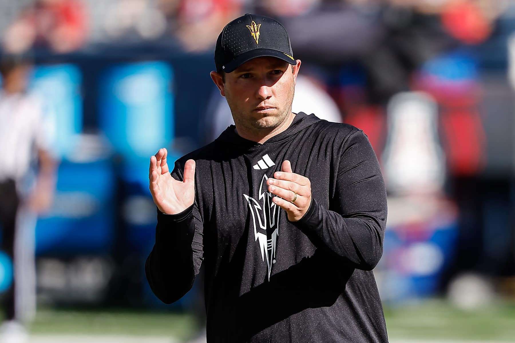 TUCSON, AZ - NOVEMBER 30: Arizona State Sun Devils head coach Kenny Dillingham claps before the college football game between the Arizona State Sun Devils and the Arizona Wildcats on November 30, 2024 at Arizona Stadium in Tucson, Arizona. (Photo by Kevin Abele/Icon Sportswire via Getty Images)