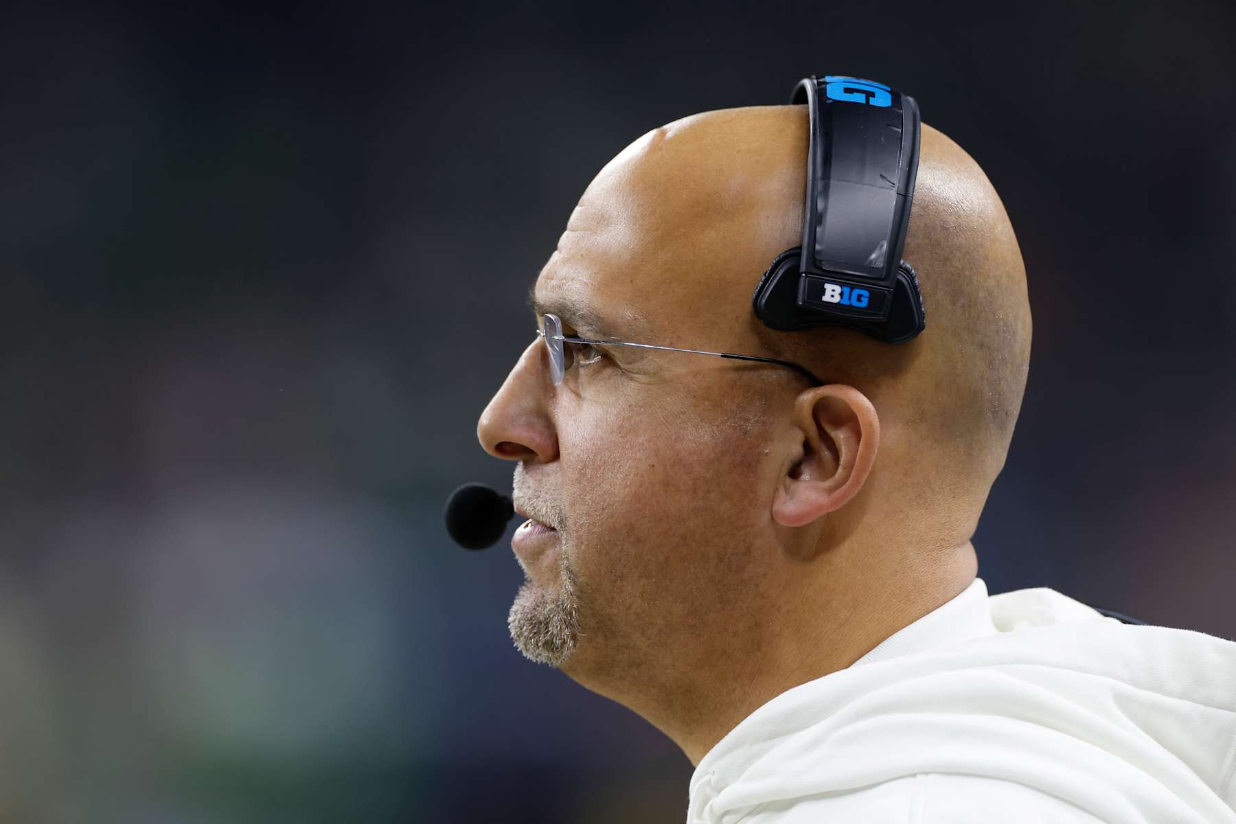 INDIANAPOLIS, IN - DECEMBER 07: Penn State Nittany Lions head coach James Franklin looks on during the Big Ten Championship Game against the Oregon Ducks on December 07, 2024 at Lucas Oil Stadium in Indianapolis, Indiana. (Photo by Joe Robbins/Icon Sportswire via Getty Images)