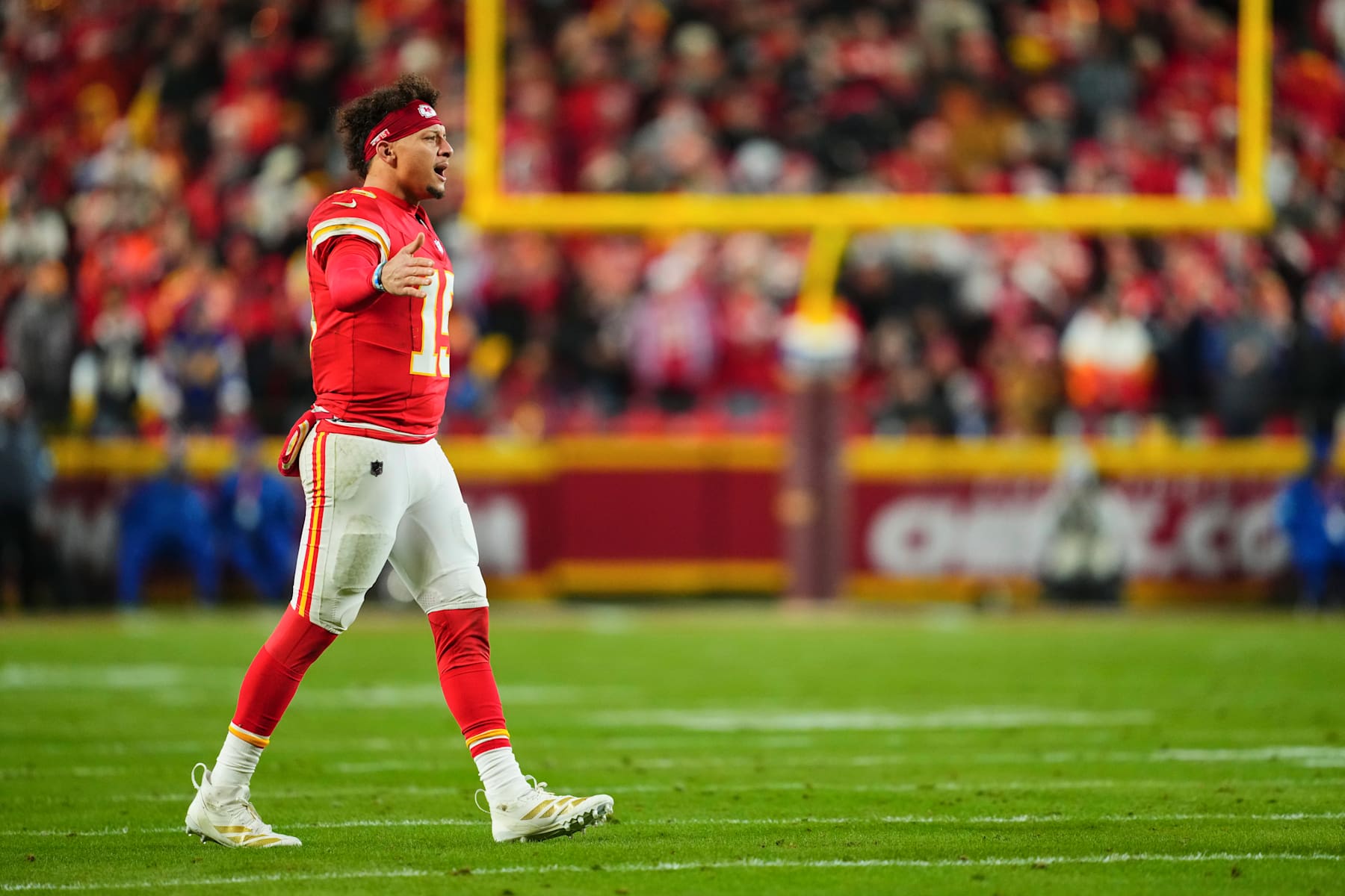 KANSAS CITY, MO - DECEMBER 08: Patrick Mahomes #15 of the Kansas City Chiefs celebrates after a play against the Los Angeles Chargers during the first half of an NFL football game at GEHA Field at Arrowhead Stadium on December 8, 2024 in Kansas City, Missouri. (Photo by Cooper Neill/Getty Images) KANSAS CITY, MO - DECEMBER 08: Patrick Mahomes #15 of the Kansas City Chiefs celebrates after a play against the Los Angeles Chargers during the first half of an NFL football game at GEHA Field at Arrowhead Stadium on December 8, 2024 in Kansas City, Missouri. (Photo by Cooper Neill/Getty Images)