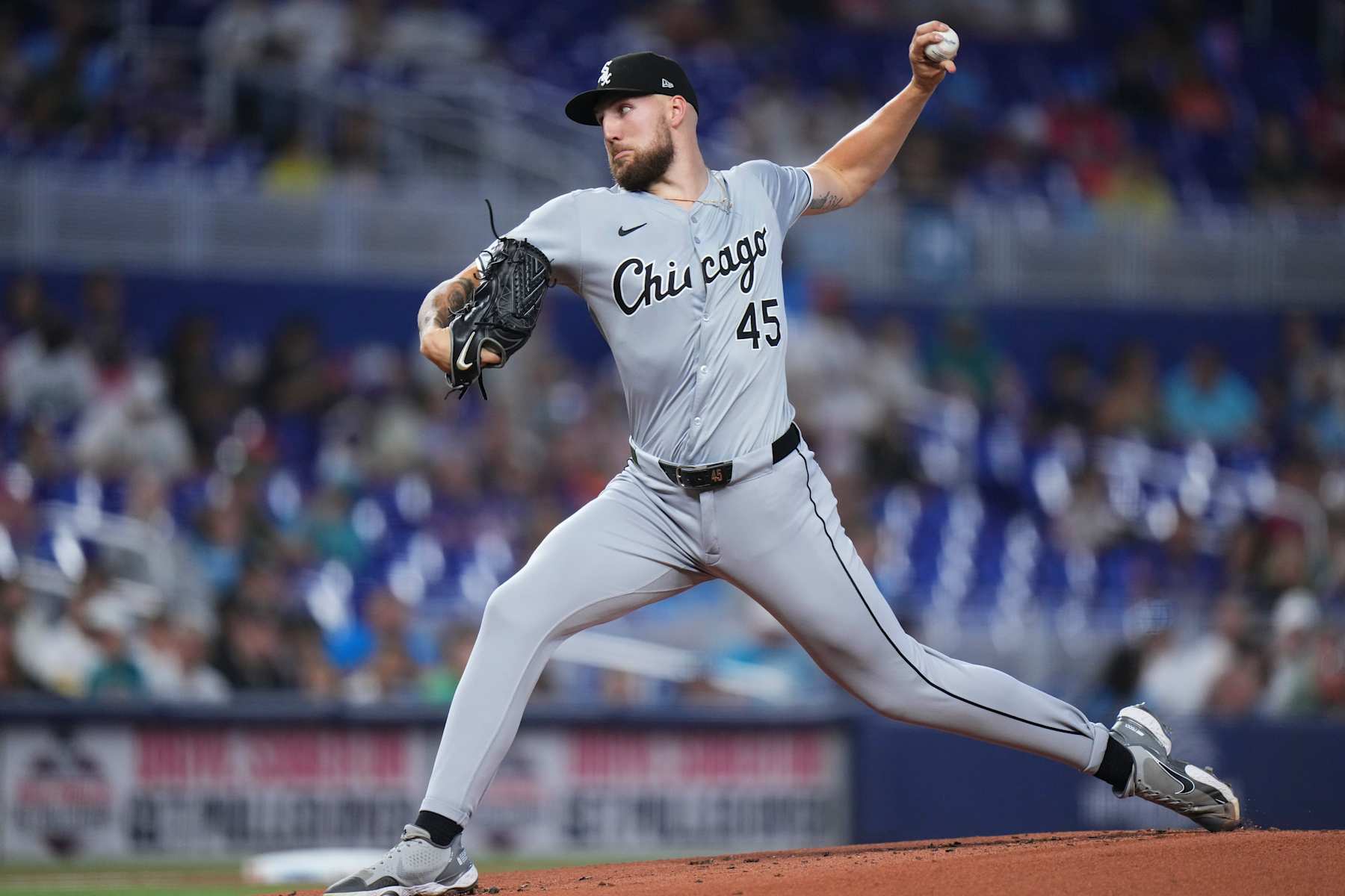 MIAMI, FLORIDA - JULY 06: Garrett Crochet #45 of the Chicago White Sox throws a pitch during a game against the Miami Marlins at loanDepot park on July 06, 2024 in Miami, Florida. (Photo by Rich Storry/Getty Images)
