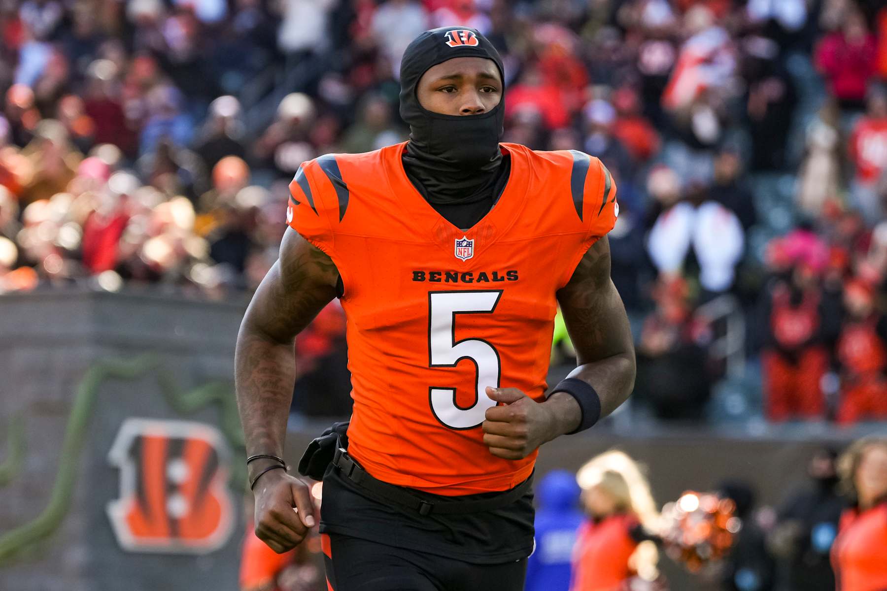 CINCINNATI, OHIO - DECEMBER 1: Wide receiver Tee Higgins #5 of the Cincinnati Bengals enters the field prior to an NFL football game against the Pittsburgh Steelers, at Paycor Stadium on December 1, 2024 in Cincinnati, Ohio. (Photo by Todd Rosenberg/Getty Images)