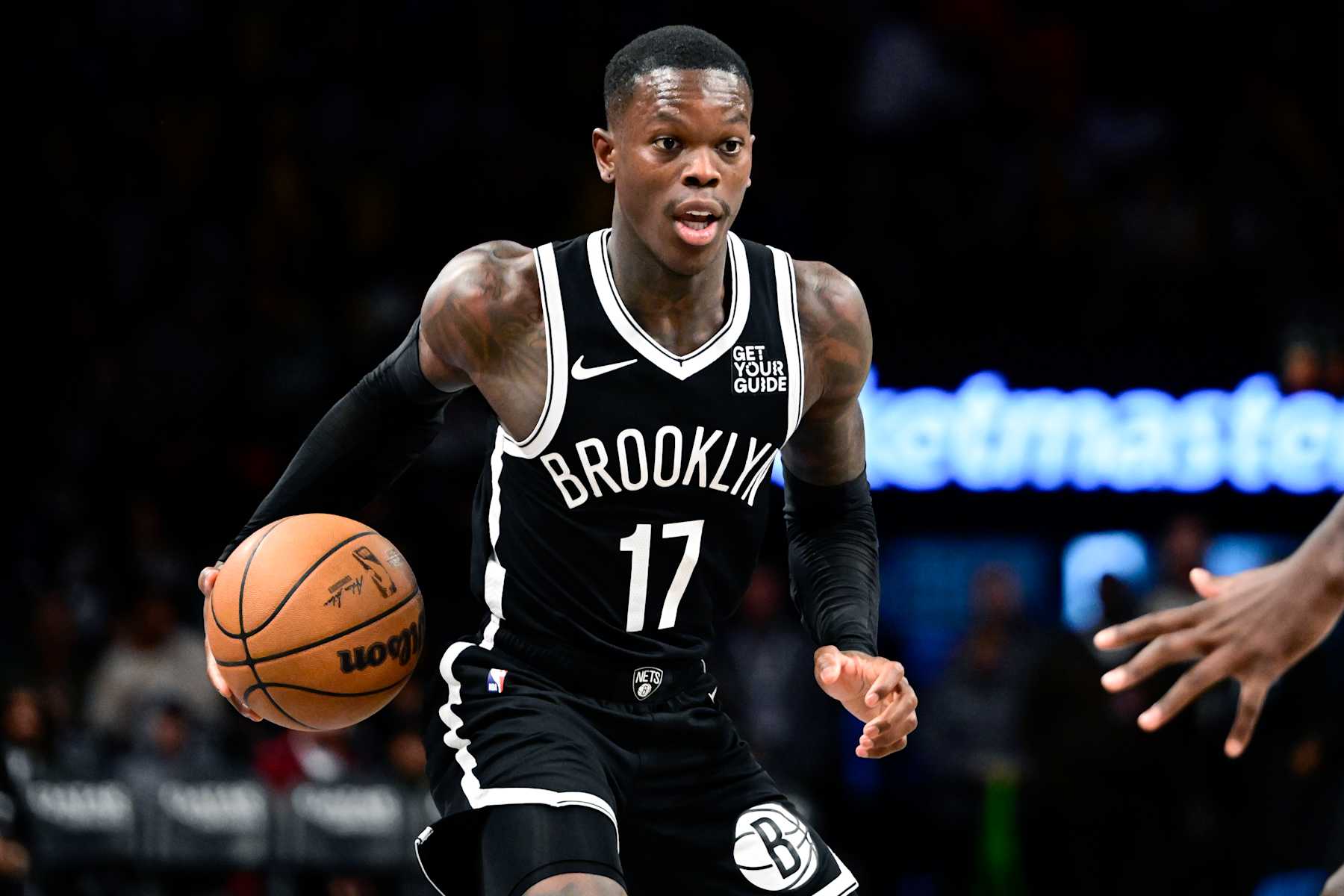 NEW YORK, NEW YORK - DECEMBER 08: Dennis Schroder #17 of the Brooklyn Nets handles the ball against the Milwaukee Bucks during the second half at Barclays Center on December 08, 2024 in New York City. NOTE TO USER: User expressly acknowledges and agrees that, by downloading and or using this Photograph, user is consenting to the terms and conditions of the Getty Images License Agreement.  (Photo by Steven Ryan/Getty Images)