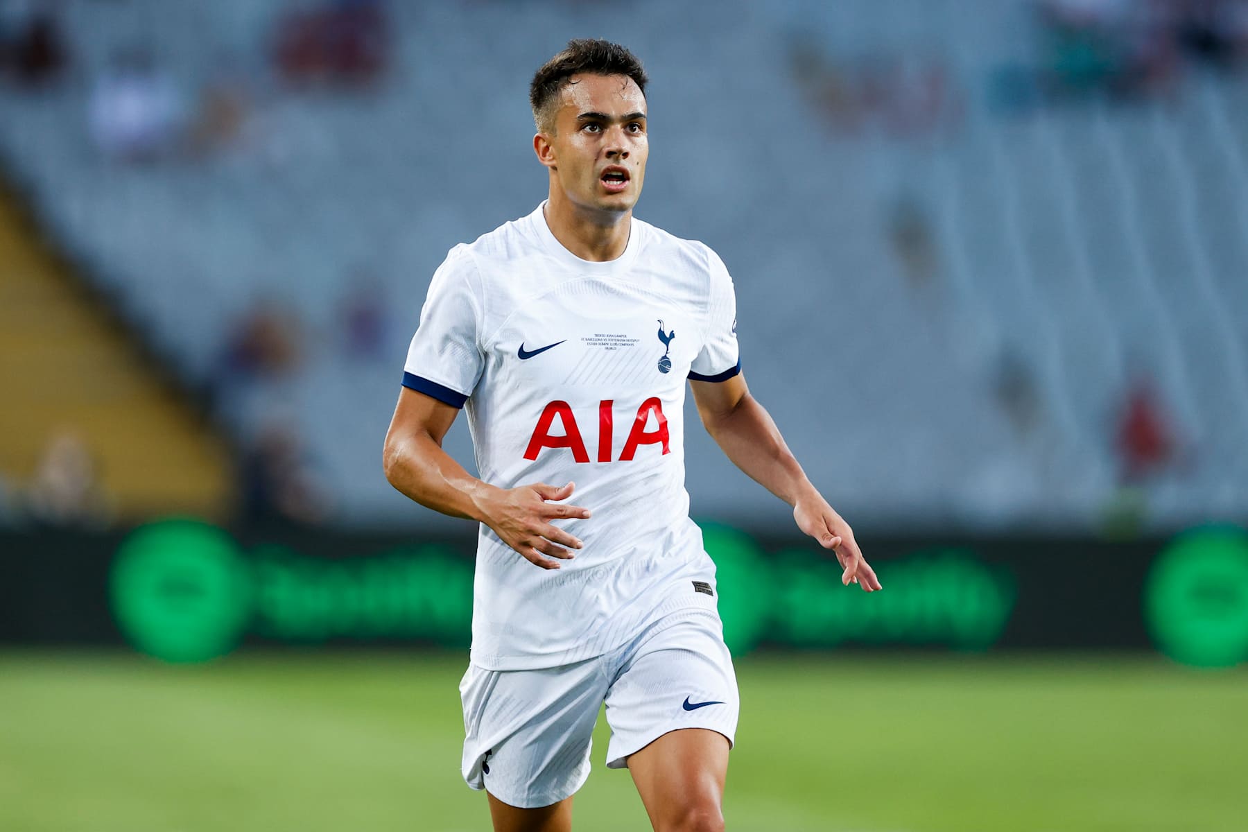 BARCELONA, SPAIN - AUGUST 8: Sergio Reguilon of Tottenham Hotspur during the match between Barcelona v Tottenham Hotspur (Joan Gamper Trophy) at the Lluis Companys Olympic Stadium on August 8, 2023 in Barcelona Spain (Photo by David S. Bustamante/Soccrates/Getty Images)