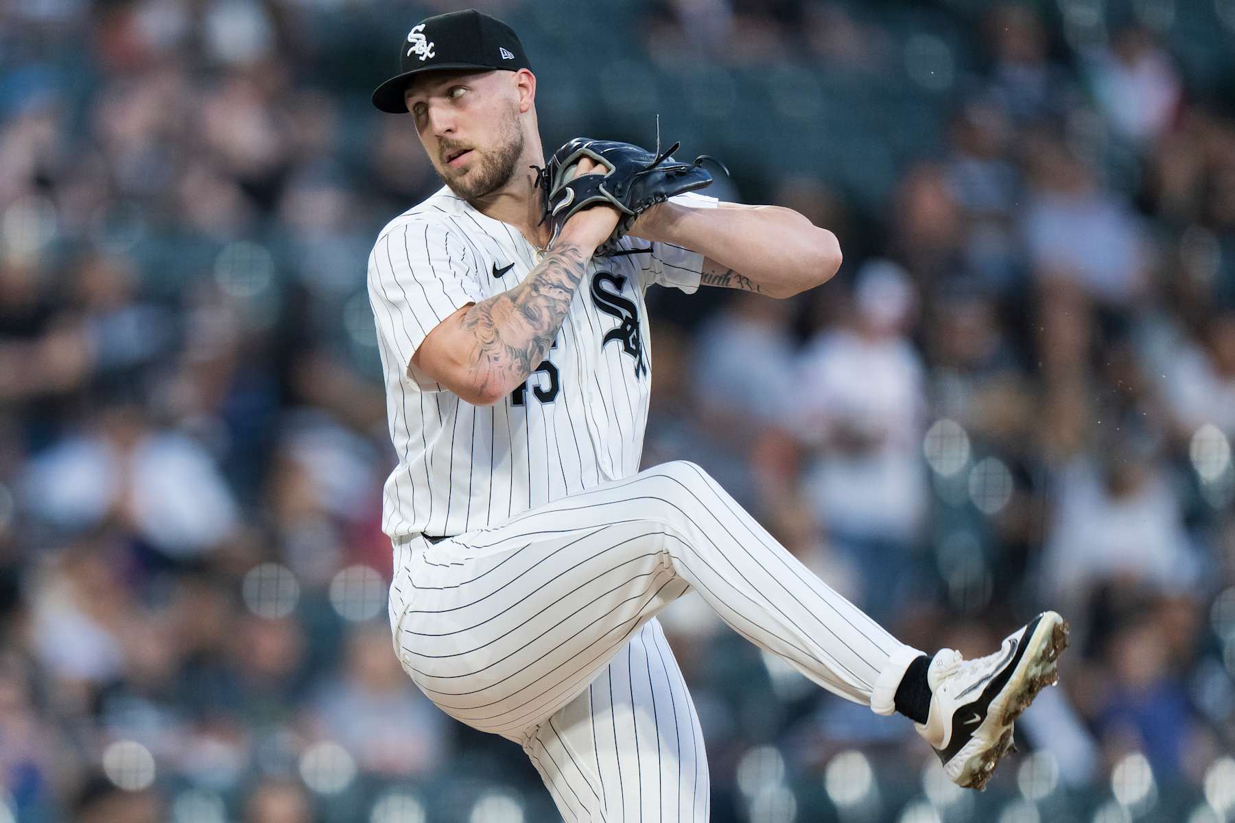CHICAGO, ILLINOIS - SEPTEMBER 13: Garrett Crochet #45 of the Chicago White Sox pitches in a game against the Oakland Athletics at Guaranteed Rate Field on September 13, 2024 in Chicago, Illinois. (Photo by Matt Dirksen/Getty Images)