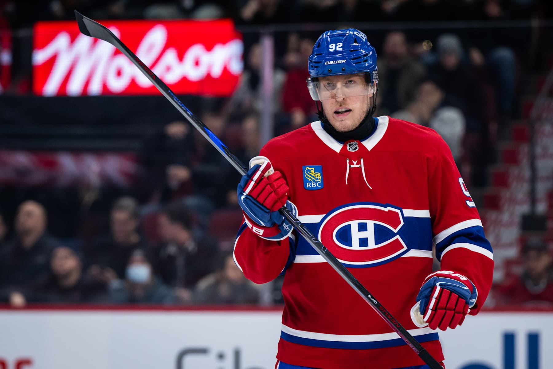 MONTREAL, QC - DECEMBER 09: Patrik Laine (92) of the Montreal Canadiens waits for play to begin during the first period of the NHL game between the Anaheim Ducks and the Montreal Canadiens on Dec 09 2024, at the Bell Centre in Montreal, QC(Photo by Vincent Ethier/Icon Sportswire via Getty Images)