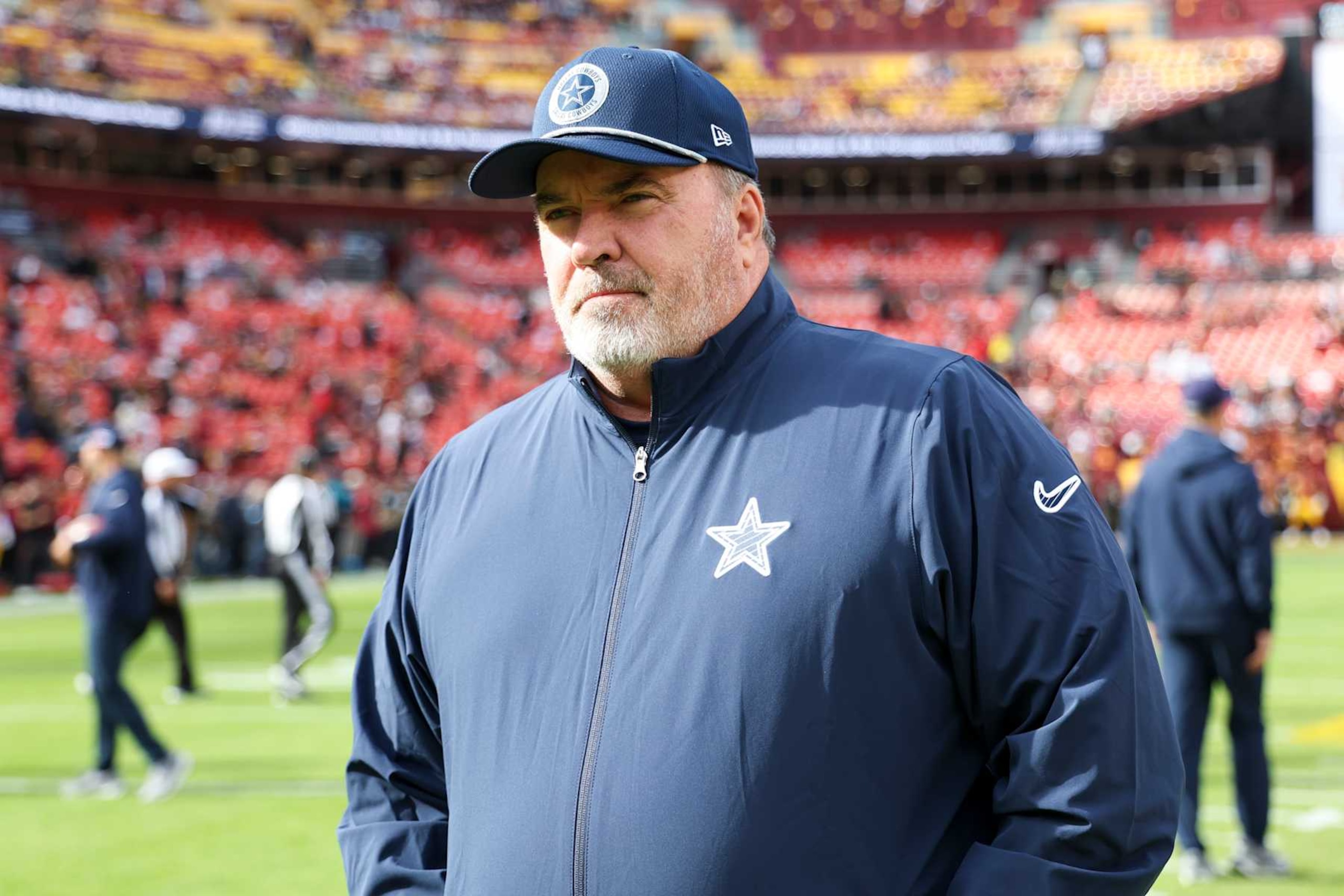 LANDOVER, MARYLAND - NOVEMBER 24: Head coach Mike McCarthy of the Dallas Cowboys is seen on the field prior to a game against the Washington Commanders at Northwest Stadium on November 24, 2024 in Landover, Maryland. The Cowboys defeated the Commanders 34-26. (Kara Durrette/Getty Images)