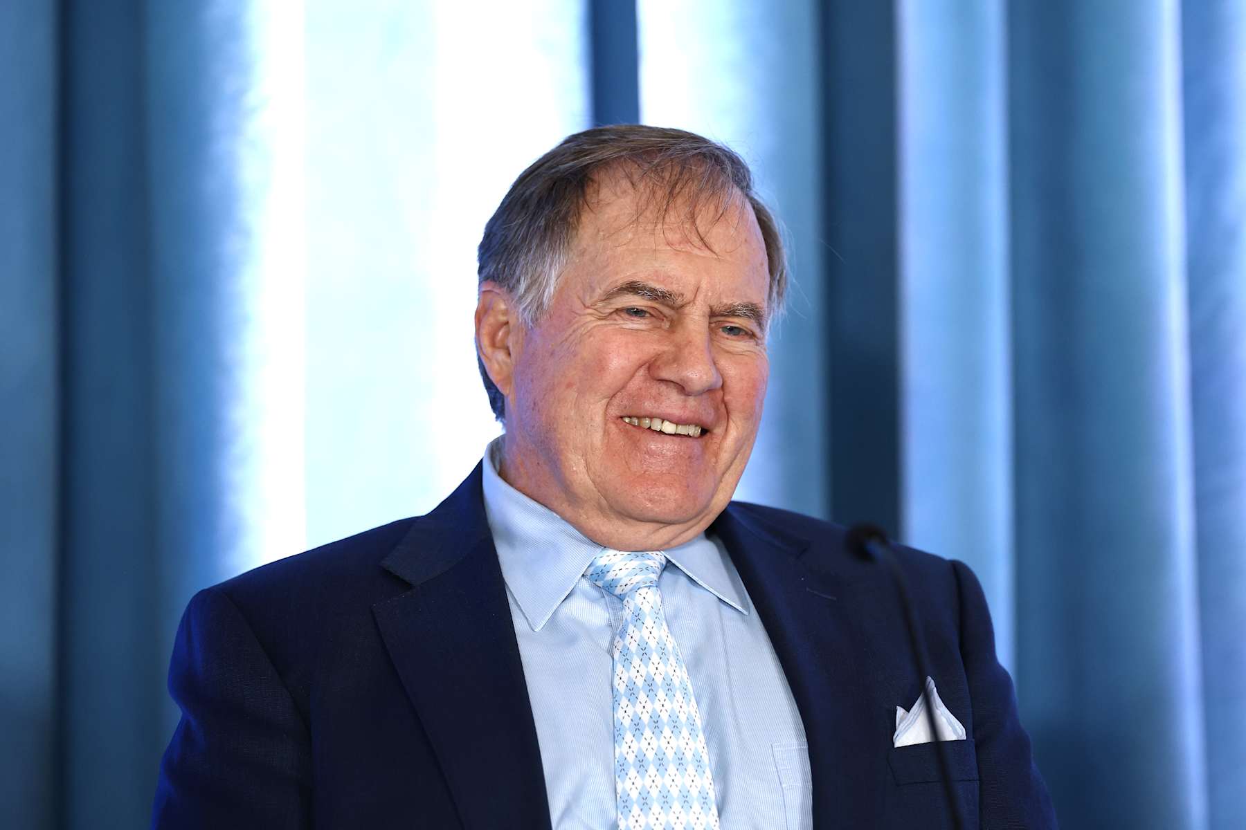 CHAPEL HILL, NORTH CAROLINA - DECEMBER 12: Head Coach Bill Belichick of the North Carolina Tar Heels speaks to the media during a press conference on December 12, 2024 in Chapel Hill, North Carolina. (Photo by Jared C. Tilton/Getty Images)