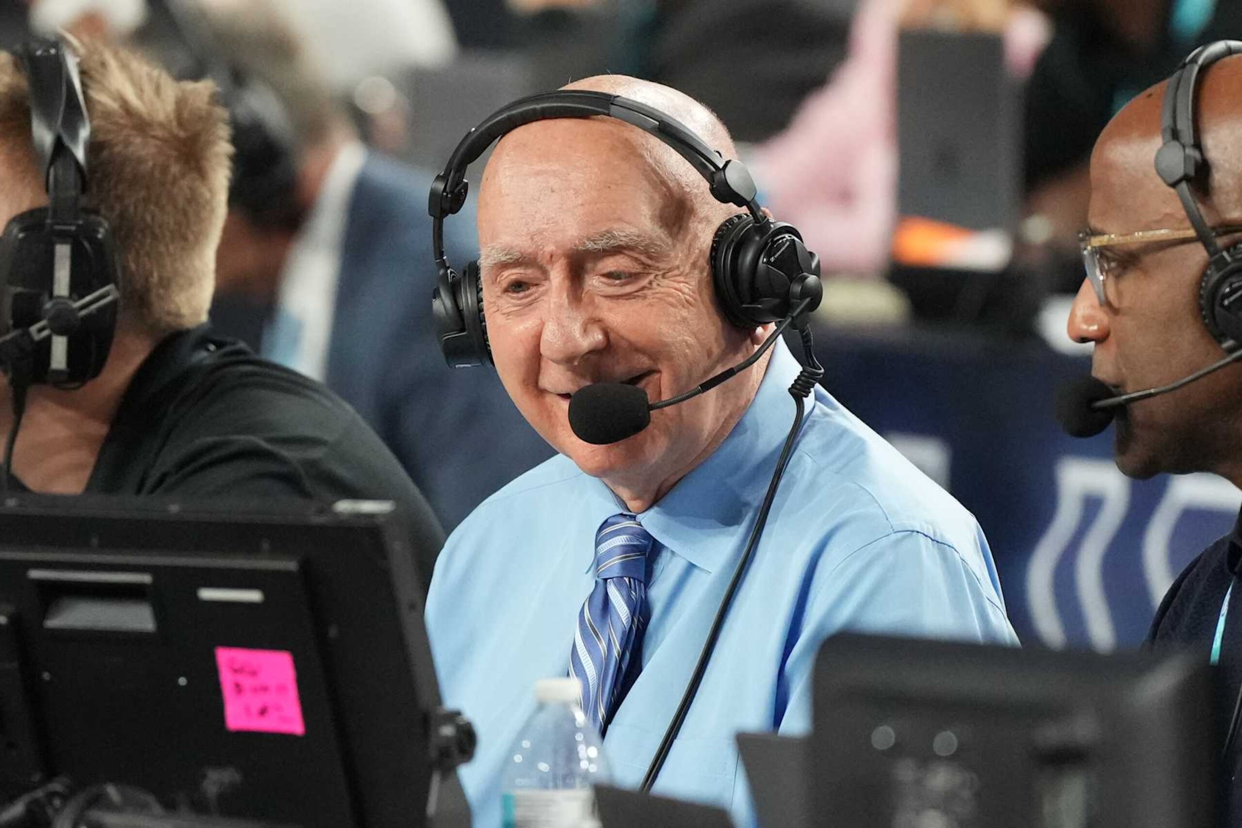 HOUSTON, TEXAS - APRIL 03: College basketball announcer Dick Vitale on air during the NCAA Men's Basketball Tournament Final Four championship game between the Connecticut Huskies and the San Diego State Aztecs at NRG Stadium on April 03, 2023 in Houston, Texas. (Photo by Mitchell Layton/Getty Images) HOUSTON, TEXAS - APRIL 03: College basketball announcer Dick Vitale on air during the NCAA Men's Basketball Tournament Final Four championship game between the Connecticut Huskies and the San Diego State Aztecs at NRG Stadium on April 03, 2023 in Houston, Texas. (Photo by Mitchell Layton/Getty Images)