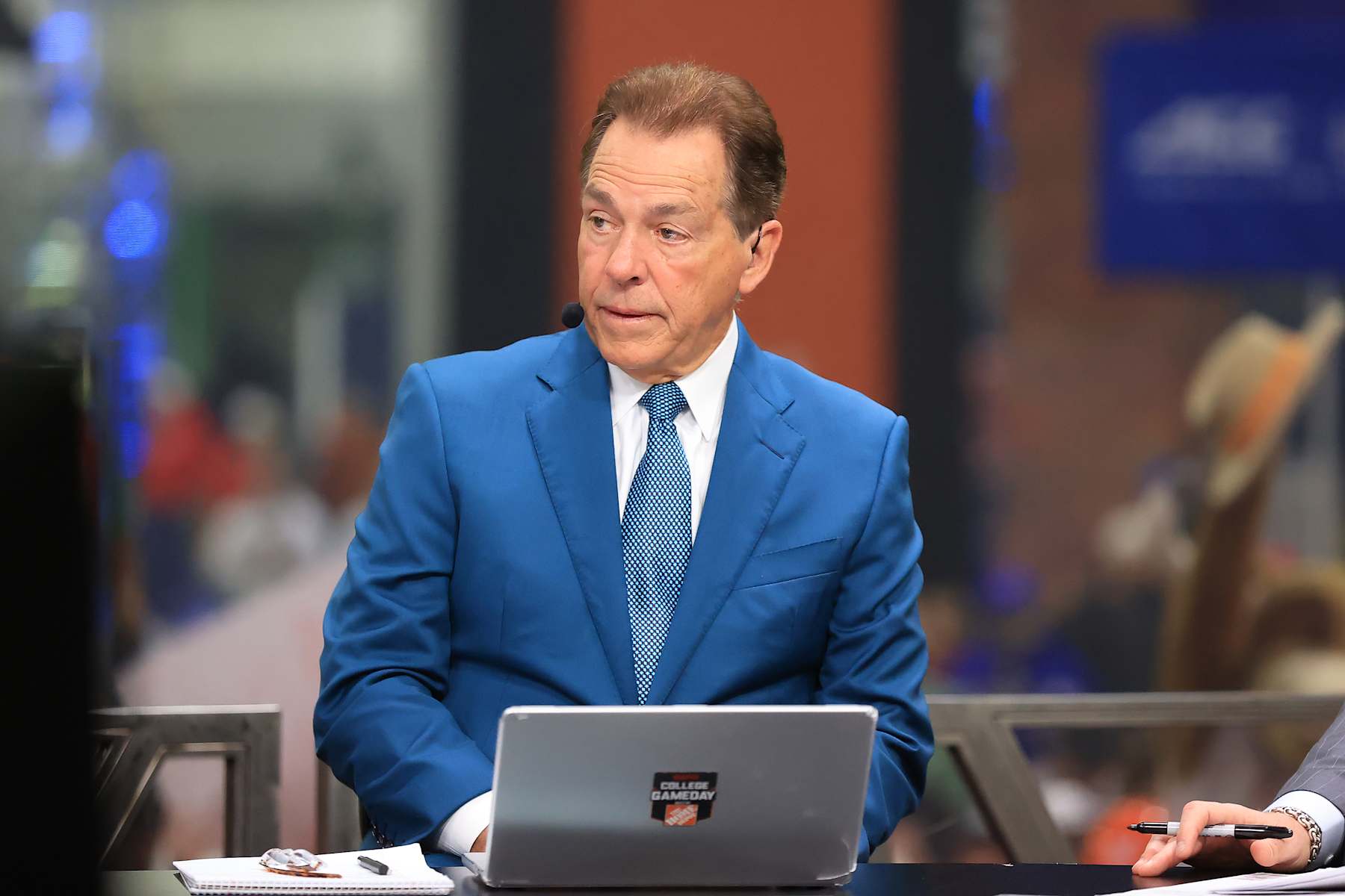 ATLANTA, GA - DECEMBER 07: Former coach and TV commentator Nick Saban before the SEC championship football game between the Georgia Bulldogs and the Texas Longhorns on December 7, 2024 at the Mercedes-Benz Stadium in Atlanta, Georgia.  (Photo by David J. Griffin/Icon Sportswire via Getty Images)