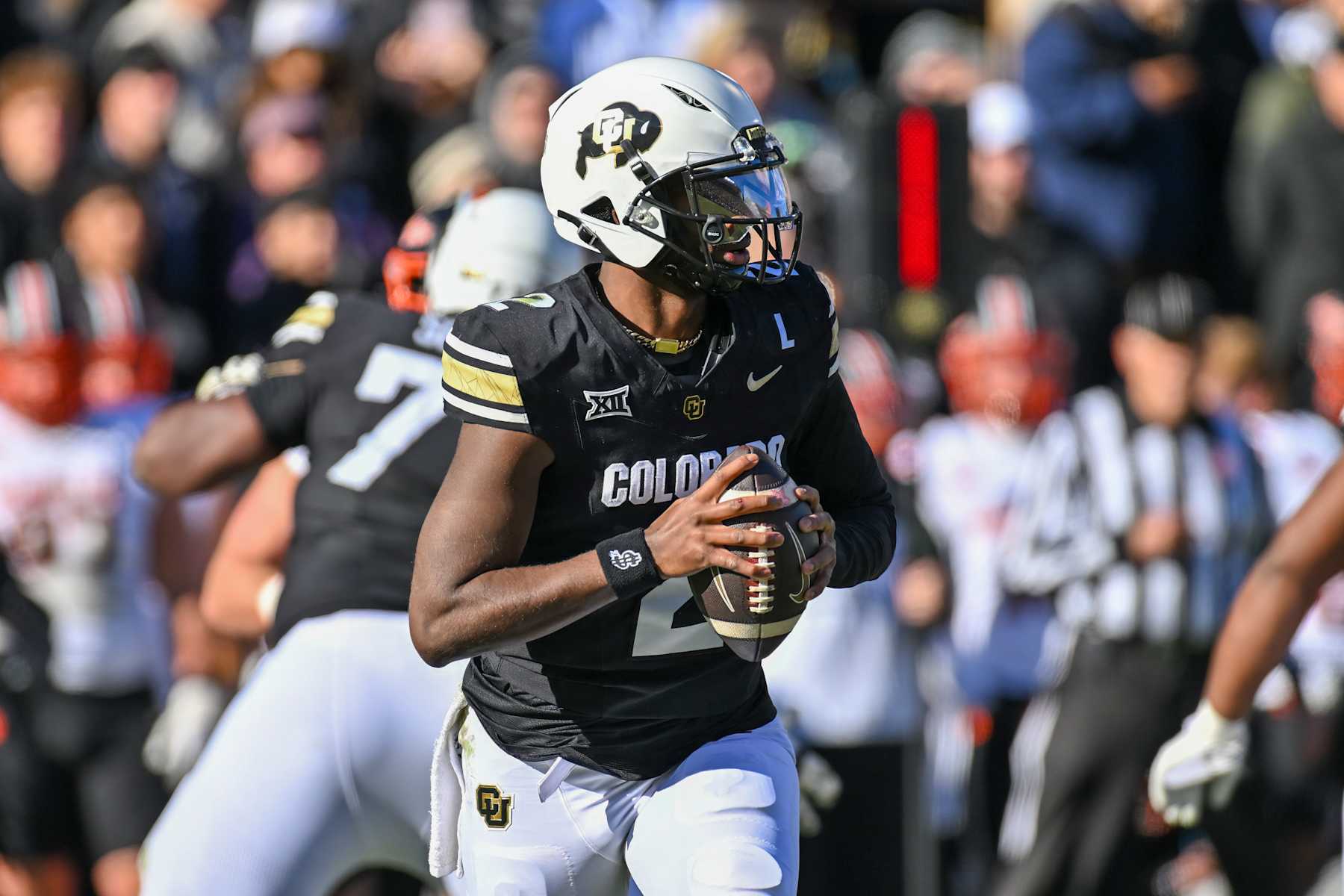 BOULDER, CO - NOVEMBER 29: Colorado quarterback Shedeur Sanders (2) in action during the college football game between the Oklahoma State University Cowboys and the University of Colorado Buffaloes on November 29, 2024 at Folsom Field in Boulder, CO. (Photo by Kevin Langley/Icon Sportswire via Getty Images)