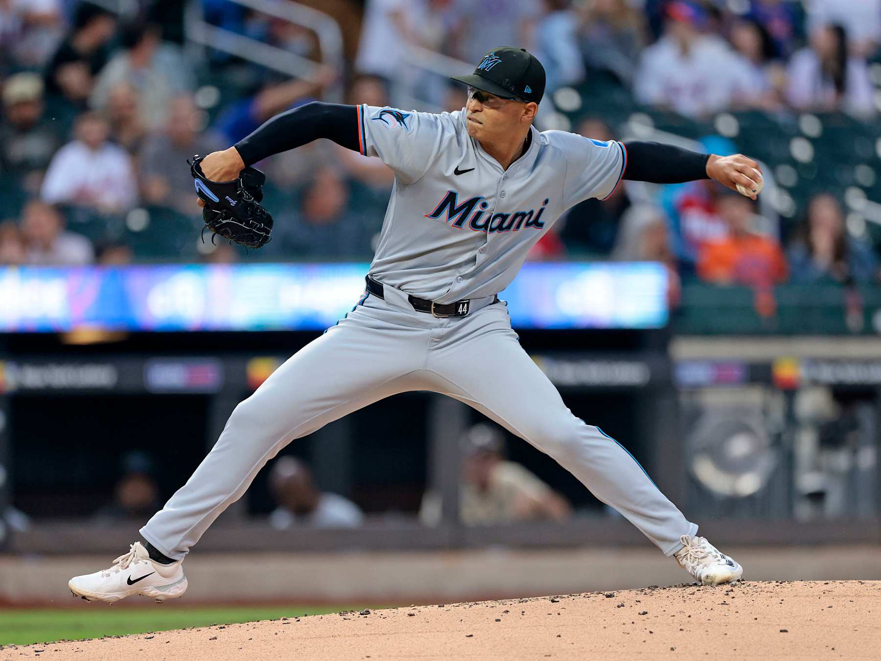 NEW YORK, NEW YORK - JUNE 11: Jesús Luzardo #44 of the Miami Marlins throws a pitch in the bottom of the first inning during the game against the New York Mets at Citi Field on June 11, 2024 in the Queens Borough of New York City. (Photo by Christopher Pasatieri/Getty Images)