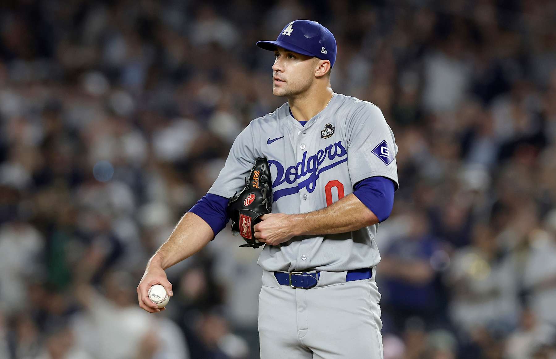 NEW YORK, NEW YORK - OCTOBER 30: (NEW YORK DAILIES OUT) Jack Flaherty #0 of the Los Angeles Dodgers in action against the New York Yankees during Game Five of the 2024 World Series at Yankee Stadium on October 30, 2024 in New York City. The Dodgers defeated the Yankees 7-6. (Photo by Jim McIsaac/Getty Images)