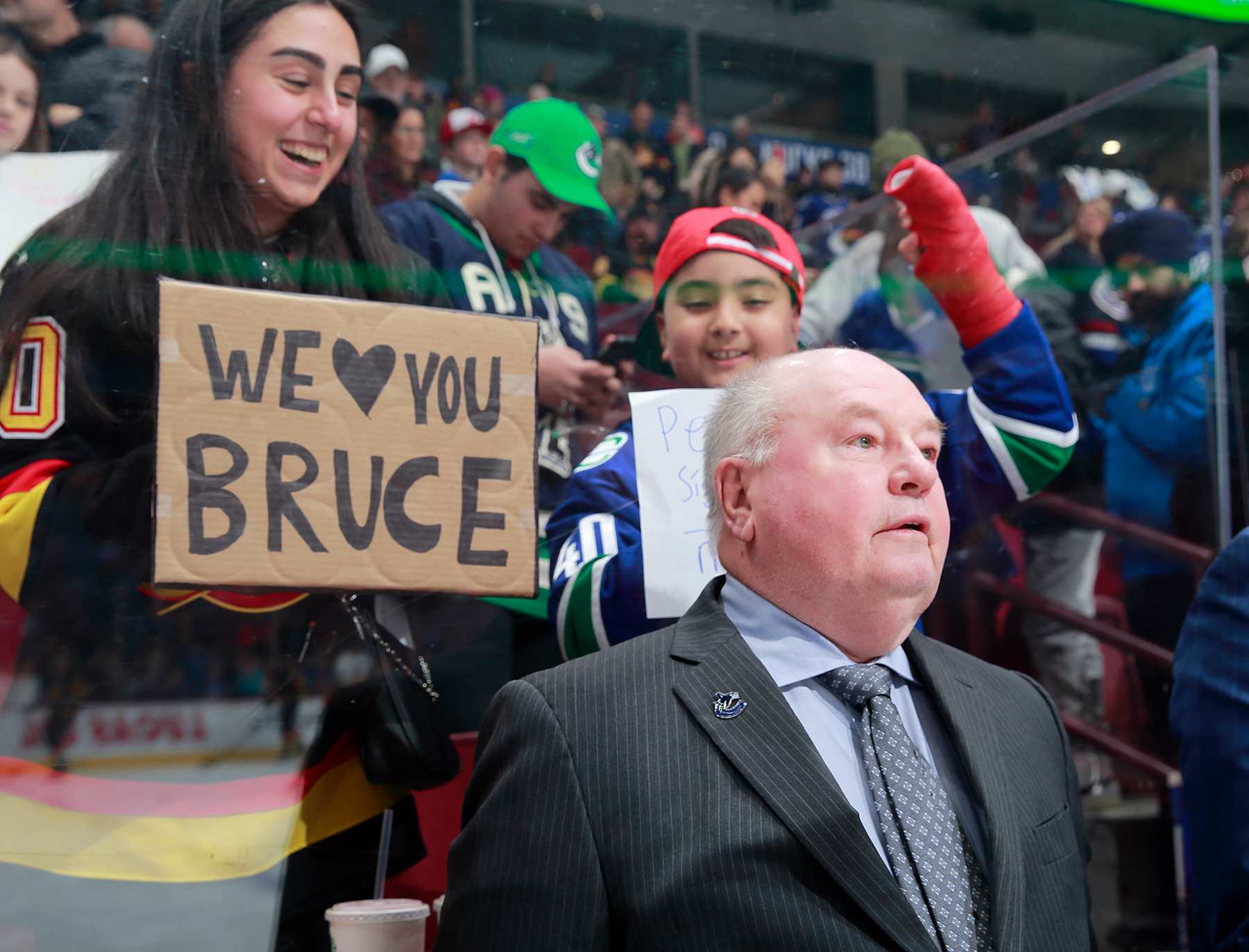 VANCOUVER, CANADA - JANUARY 21: Head coach Bruce Boudreau of the Vancouver Canucks looks on from the bench during their NHL game against the Edmonton Oilers at Rogers Arena January 21, 2023 in Vancouver, British Columbia, Canada. (Photo by Jeff Vinnick/NHLI via Getty Images)