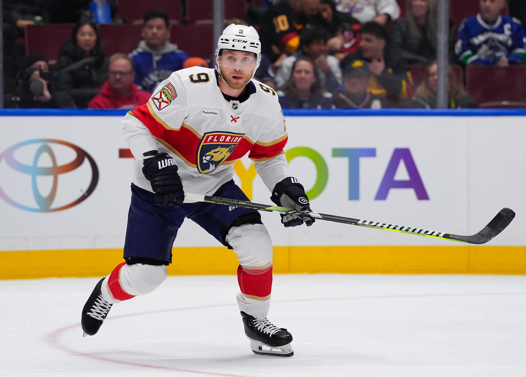 VANCOUVER, CANADA - DECEMBER 12: Sam Bennett #9 of the Florida Panthers skates during the first period of their NHL game against the Vancouver Canucks at Rogers Arena on December 12, 2024 in Vancouver, British Columbia, Canada. (Photo by Derek Cain/Getty Images)