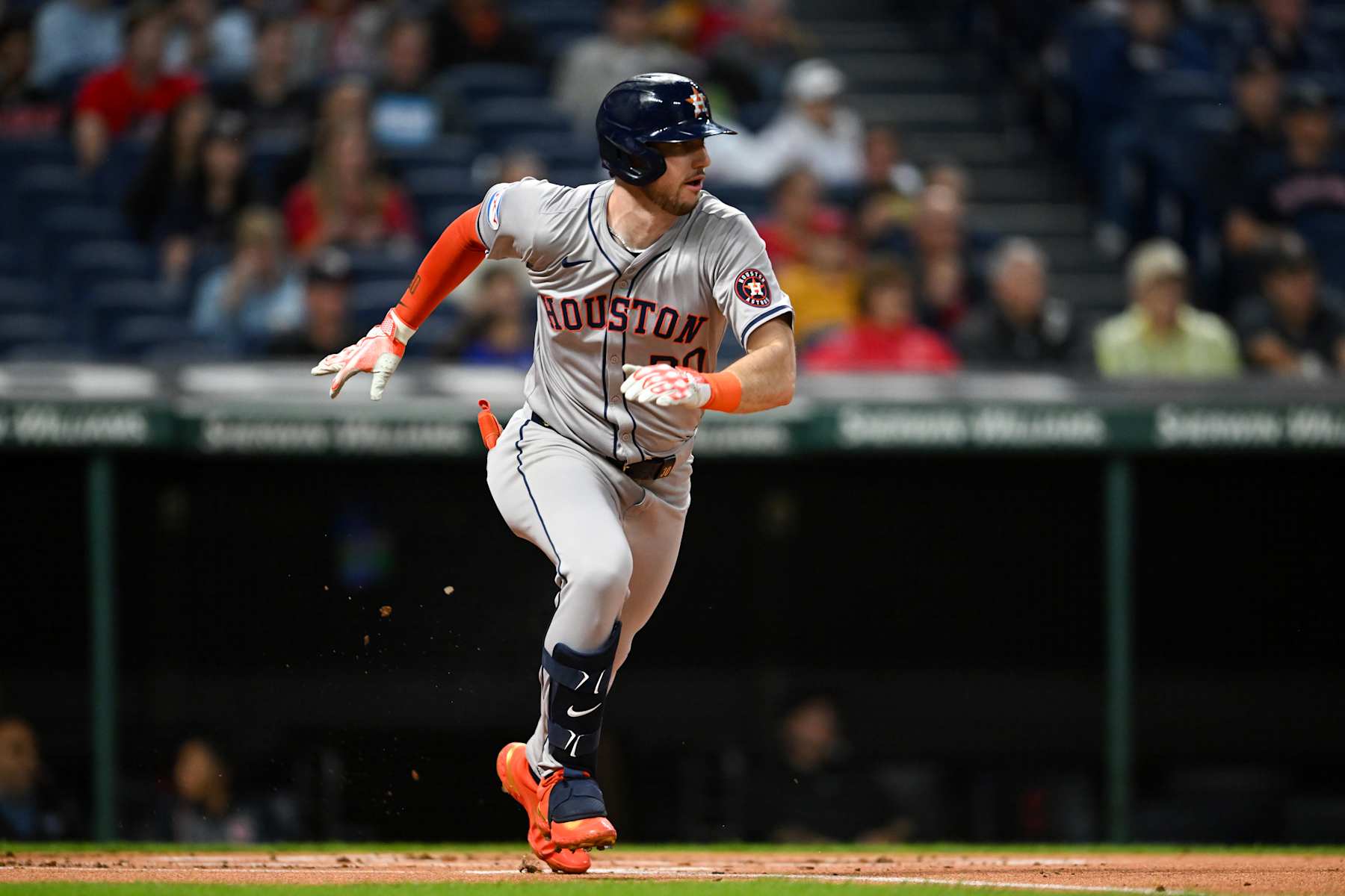CLEVELAND, OHIO - SEPTEMBER 27: Kyle Tucker #30 of the Houston Astros runs out an infield single during the first inning against the Cleveland Guardians at Progressive Field on September 27, 2024 in Cleveland, Ohio. (Photo by Nick Cammett/Diamond Images via Getty Images)