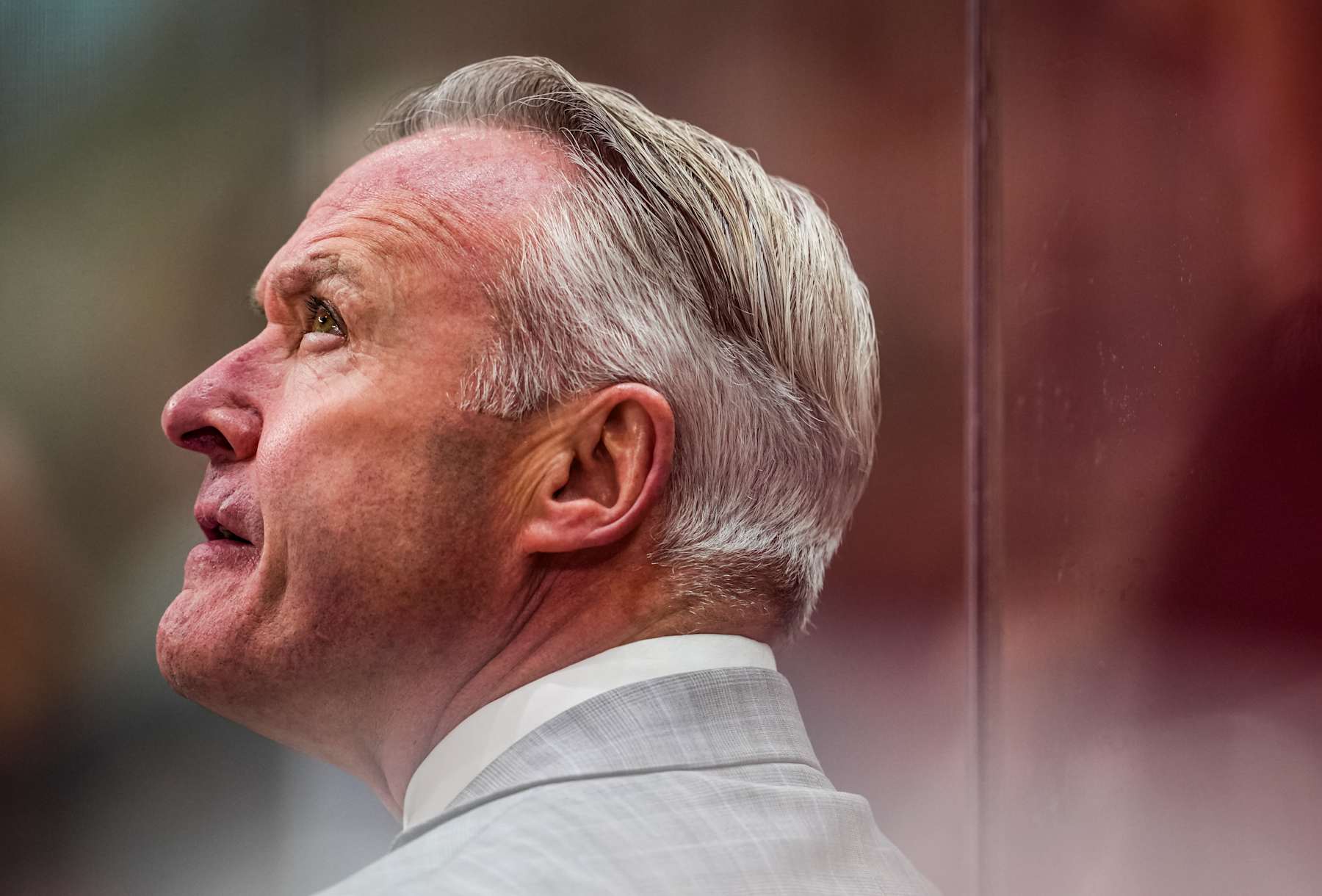 RALEIGH, NORTH CAROLINA - DECEMBER 15: Head coach Dean Evason of the Columbus Blue Jackets looks on during the second period against the Carolina Hurricanes at Lenovo Center on December 15, 2024 in Raleigh, North Carolina. (Photo by Josh Lavallee/NHLI via Getty Images)