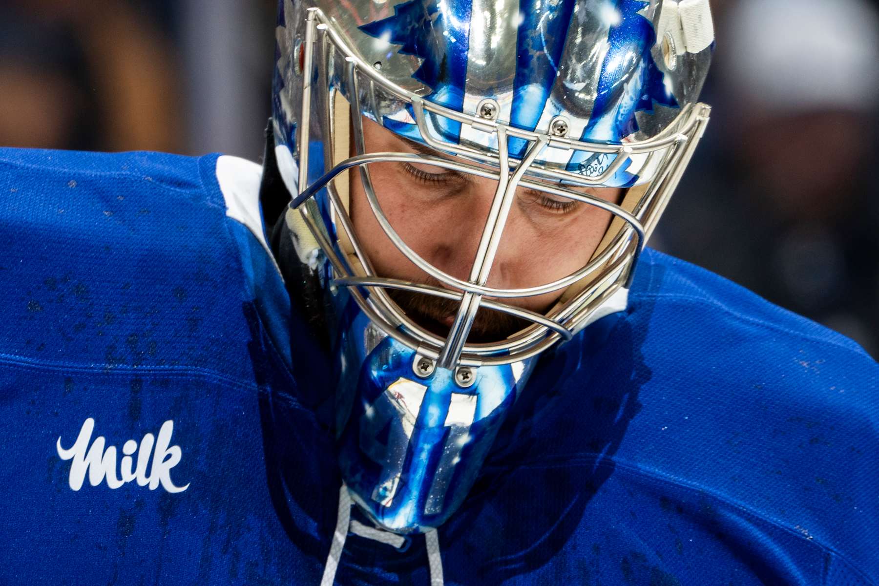 TORONTO, ON - DECEMBER 12: Anthony Stolarz #41 of the Toronto Maple Leafs looks on against the Anaheim Ducks at the Scotiabank Arena on December 12, 2024 in Toronto, Ontario, Canada. (Photo by Kevin Sousa/NHLI via Getty Images)