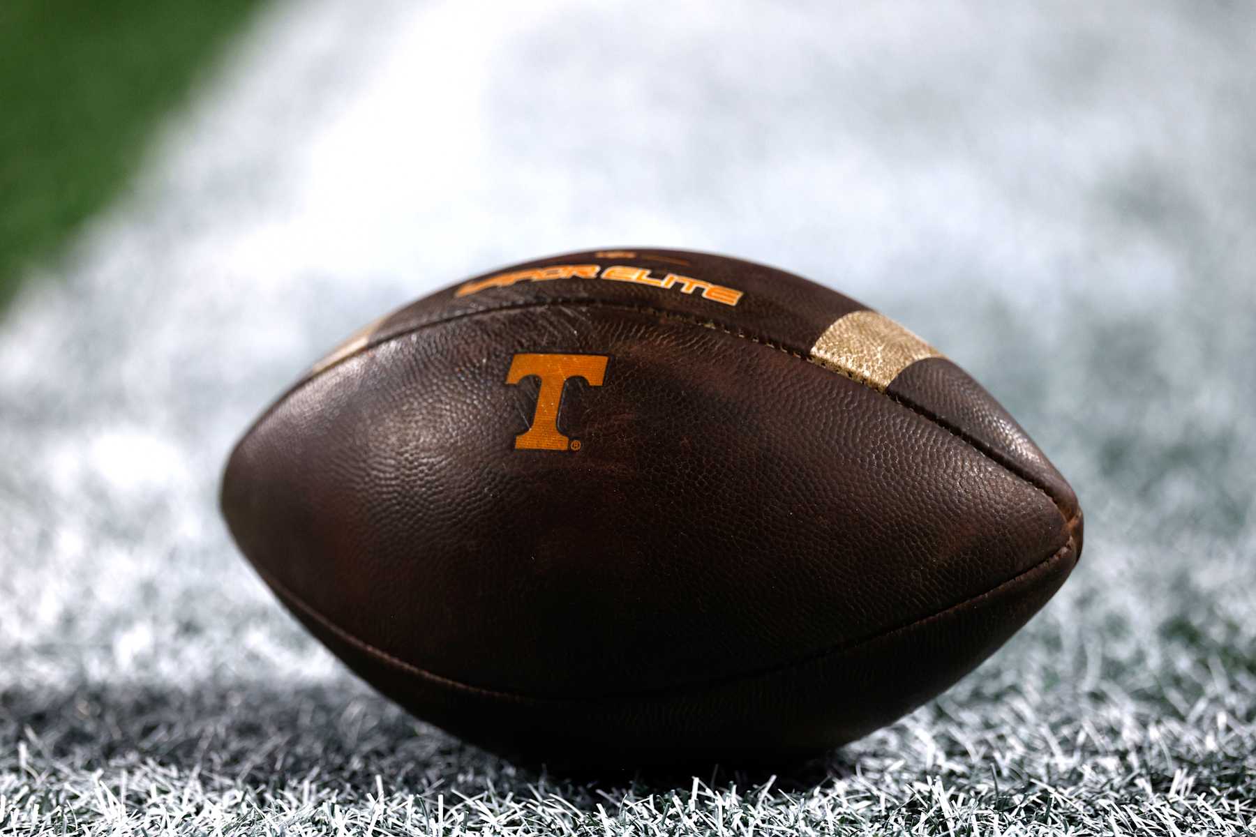 CHARLOTTE, NORTH CAROLINA - SEPTEMBER 7: A detailed view of a football with the Tennessee Volunteers logo during the game against the NC State Wolfpack in the Duke's Mayo Classic at Bank of America Stadium on September 7, 2024 in Charlotte, North Carolina. (Photo by Lance King/Getty Images)