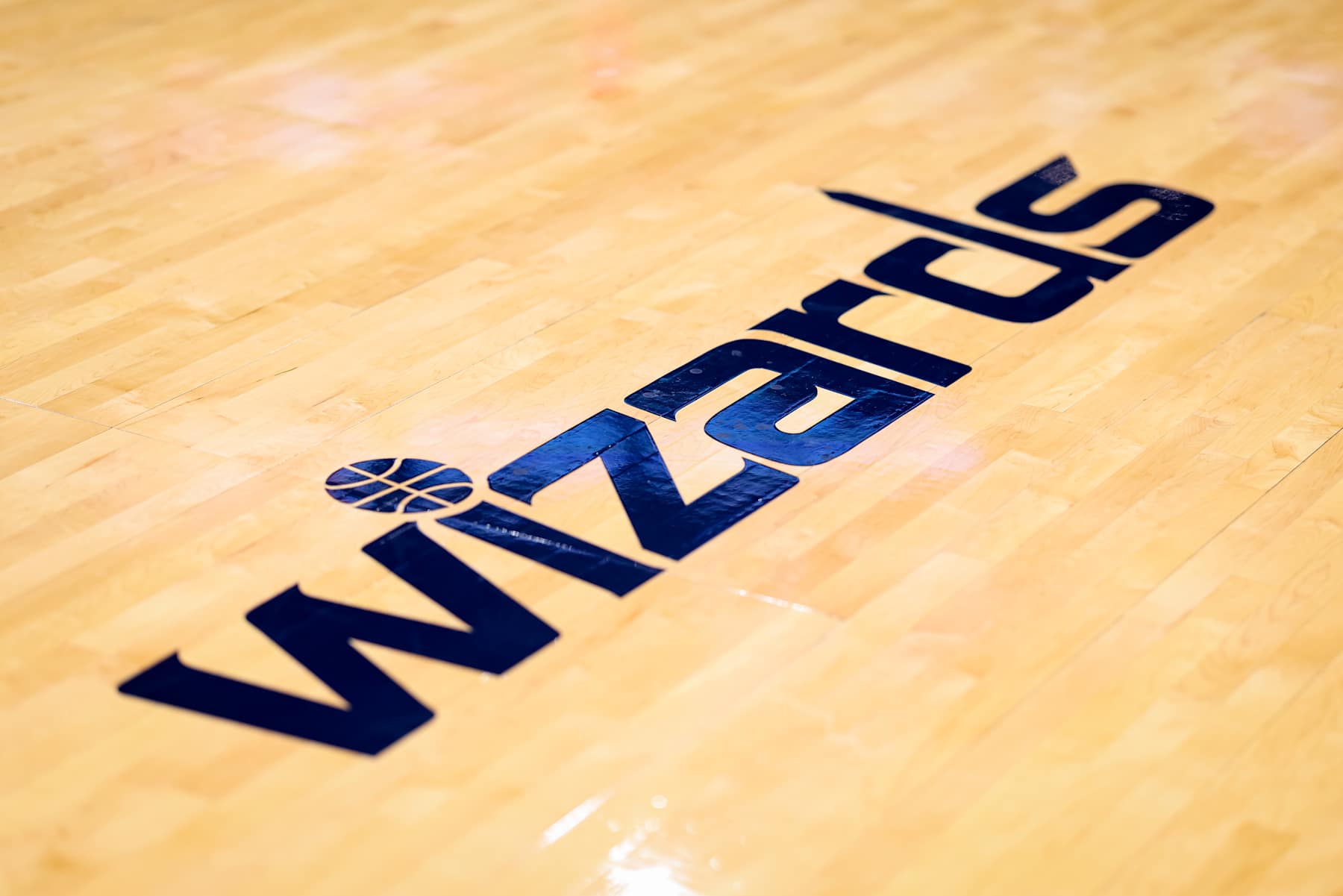 WASHINGTON, DC - OCTOBER 24: A general view of the Washington Wizards logo on the court before the game between the Washington Wizards and the Boston Celtics at Capital One Arena on October 24, 2024 in Washington, DC. NOTE TO USER: User expressly acknowledges and agrees that, by downloading and or using this photograph, User is consenting to the terms and conditions of the Getty Images License Agreement. (Photo by Scott Taetsch/Getty Images)