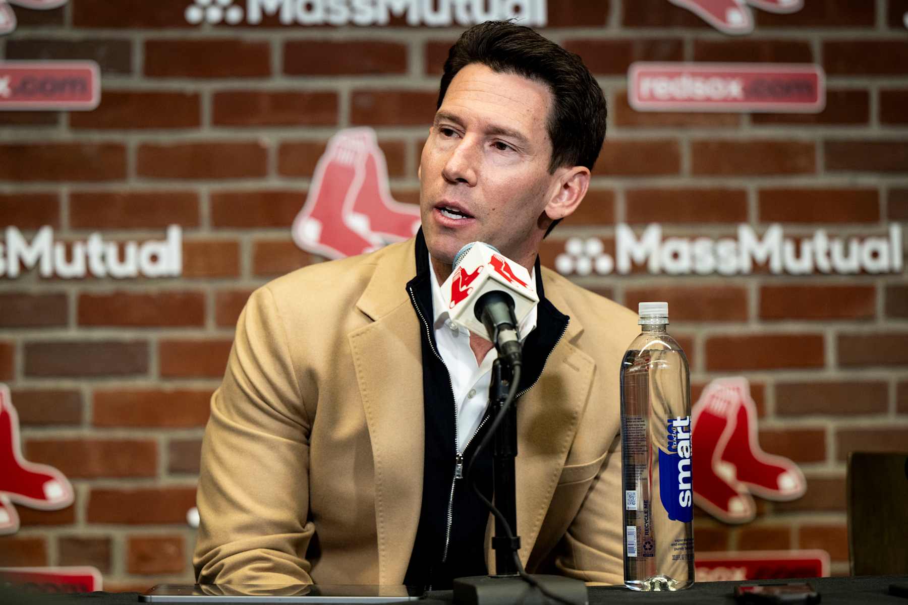 BOSTON, MA - SEPTEMBER 30: Chief Baseball Officer Craig Breslow of the Boston Red Sox addresses the media during an end of season press conference on September 30, 2024 at Fenway Park in Boston, Massachusetts. (Photo by Billie Weiss/Boston Red Sox/Getty Images)