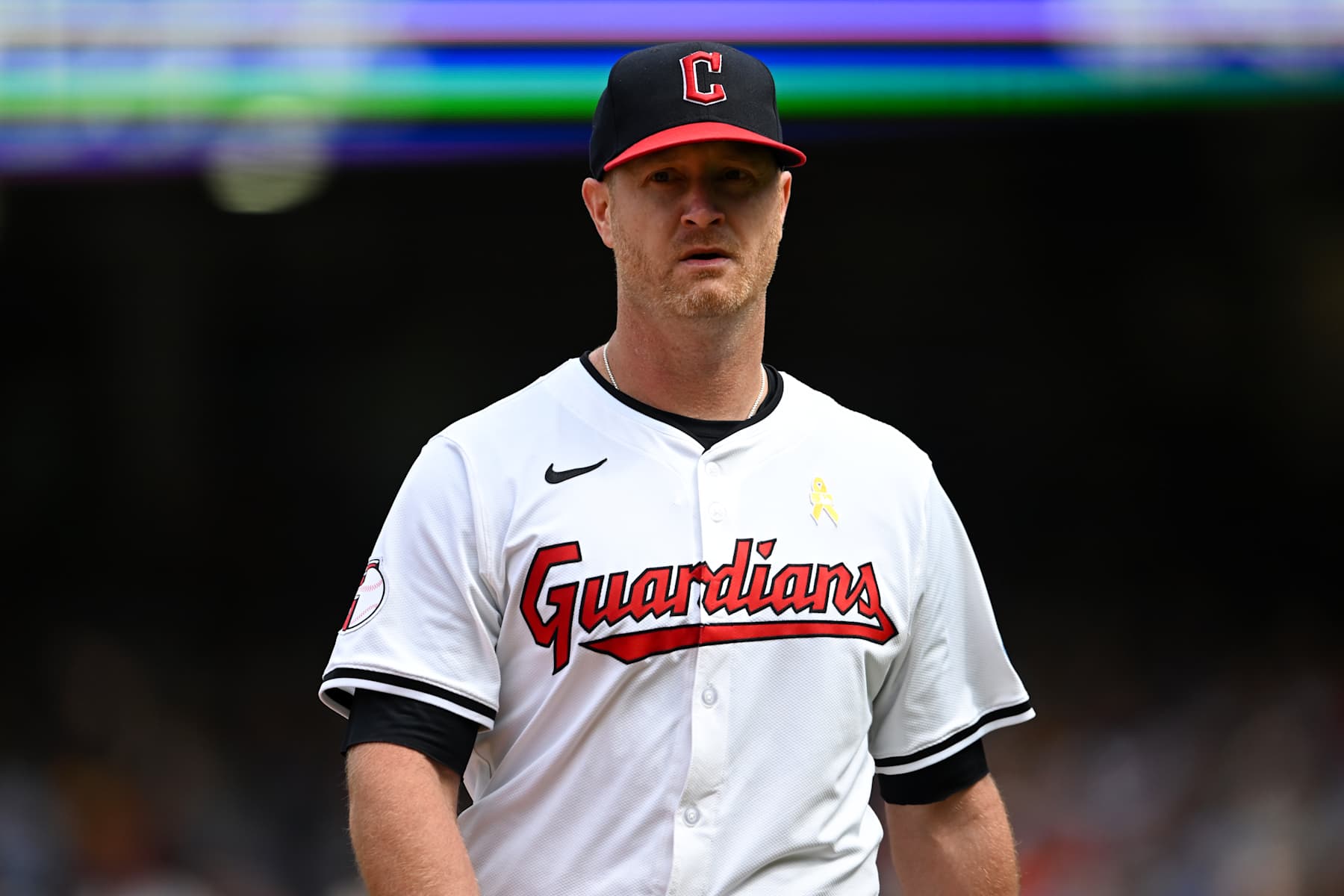 CLEVELAND, OHIO - SEPTEMBER 01: Alex Cobb #35 of the Cleveland Guardians walks off the field during the fourth inning against the Pittsburgh Pirates at Progressive Field on September 01, 2024 in Cleveland, Ohio. (Photo by Nick Cammett/Diamond Images via Getty Images)