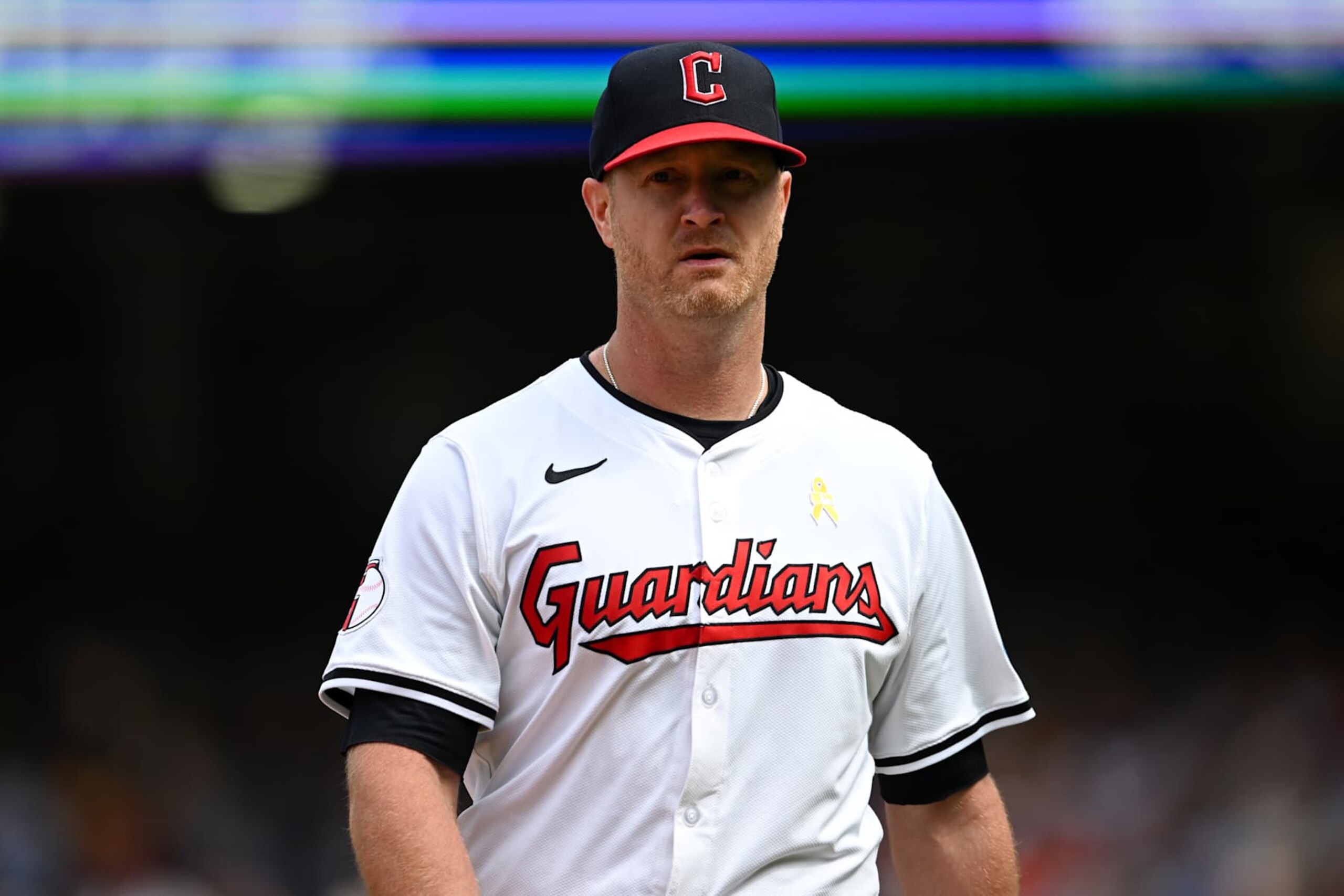 CLEVELAND, OHIO - SEPTEMBER 01: Alex Cobb #35 of the Cleveland Guardians walks off the field during the fourth inning against the Pittsburgh Pirates at Progressive Field on September 01, 2024 in Cleveland, Ohio. (Photo by Nick Cammett/Diamond Images via Getty Images)
