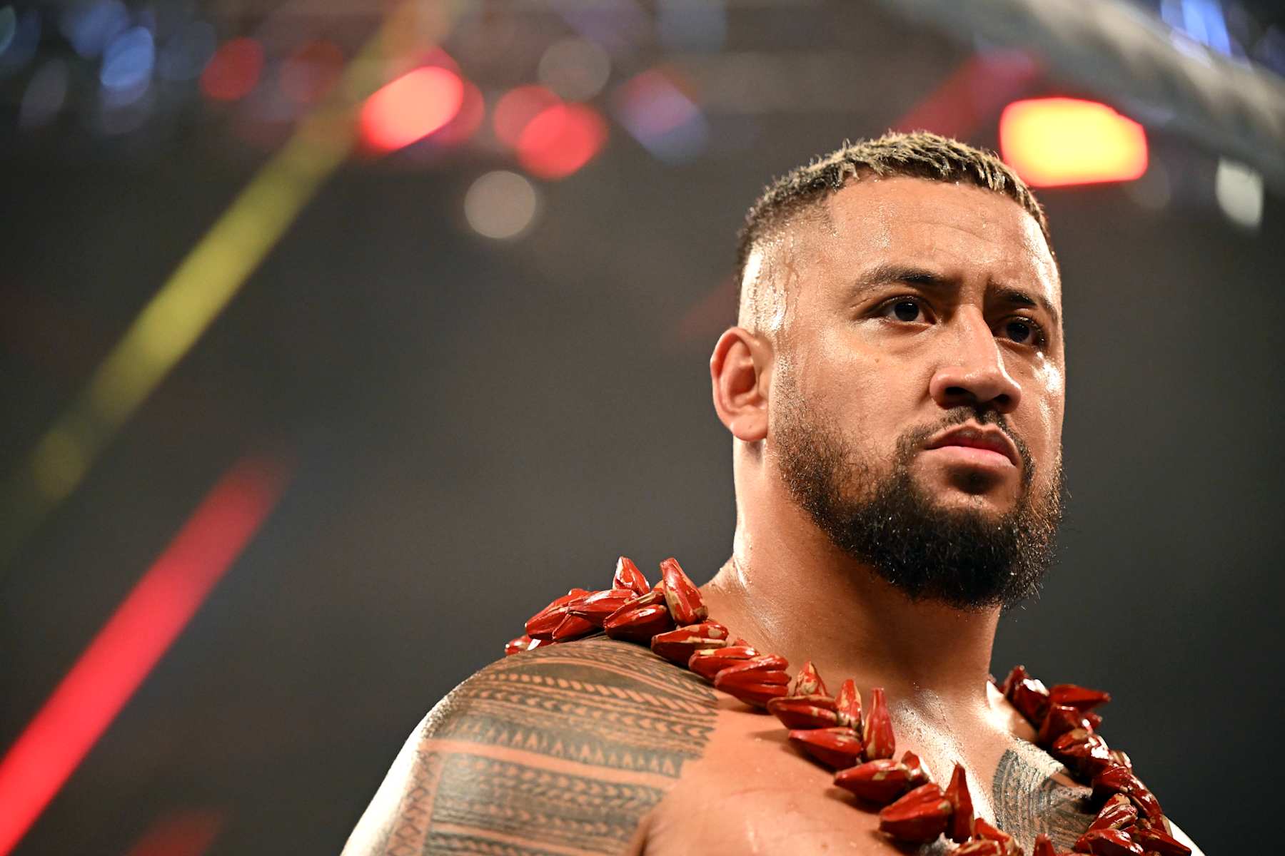 EDMONTON, CANADA - SEPTEMBER 6: Solo Sikoa looks on during WWE Friday Night SmackDown at Rogers Place on September 6, 2024 in Edmonton, Canada. (Photo by WWE/Getty Images)