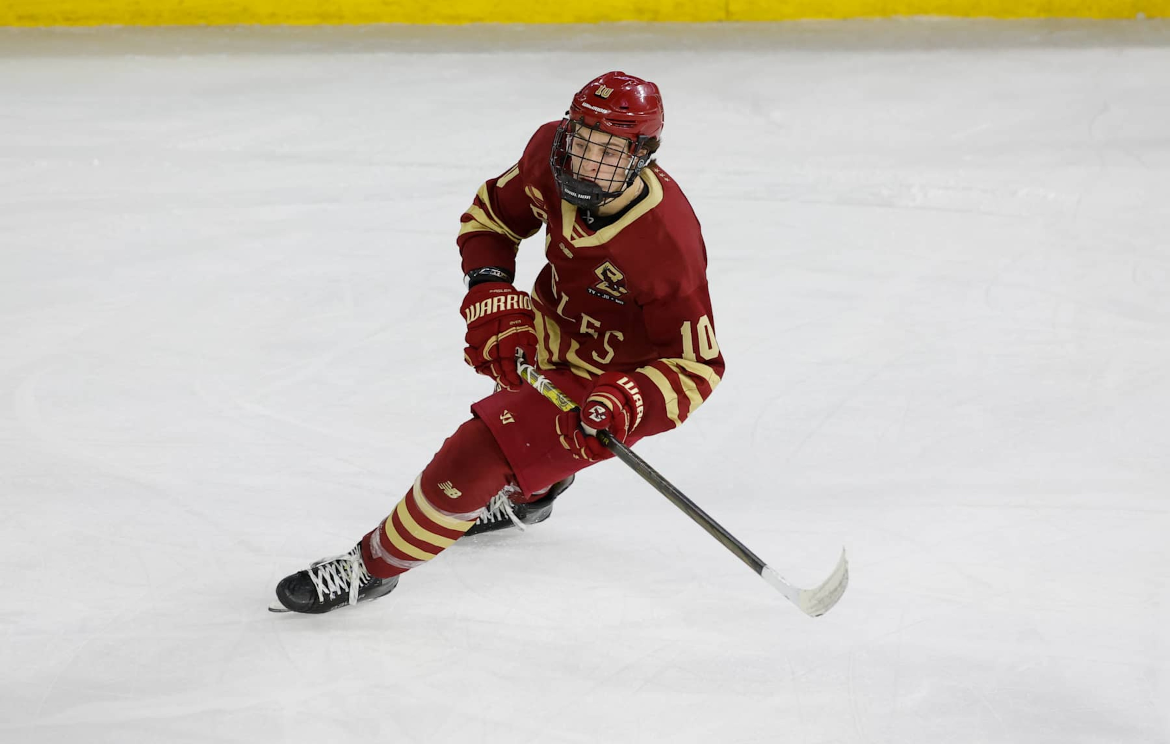 LOWELL, MASSACHUSETTS - DECEMBER 06: James Hagens #10 of the Boston College Eagles skates against the UMass Lowell River Hawks during the third period during NCAA men's hockey at the Tsongas Center on December 6, 2024 in Lowell, Massachusetts. The game ended in a 3-3 tie with the River Hawks winning the extra point in a shootout. (Photo by Richard T Gagnon/Getty Images) LOWELL, MASSACHUSETTS - DECEMBER 06: James Hagens #10 of the Boston College Eagles skates against the UMass Lowell River Hawks during the third period during NCAA men's hockey at the Tsongas Center on December 6, 2024 in Lowell, Massachusetts. The game ended in a 3-3 tie with the River Hawks winning the extra point in a shootout. (Photo by Richard T Gagnon/Getty Images)