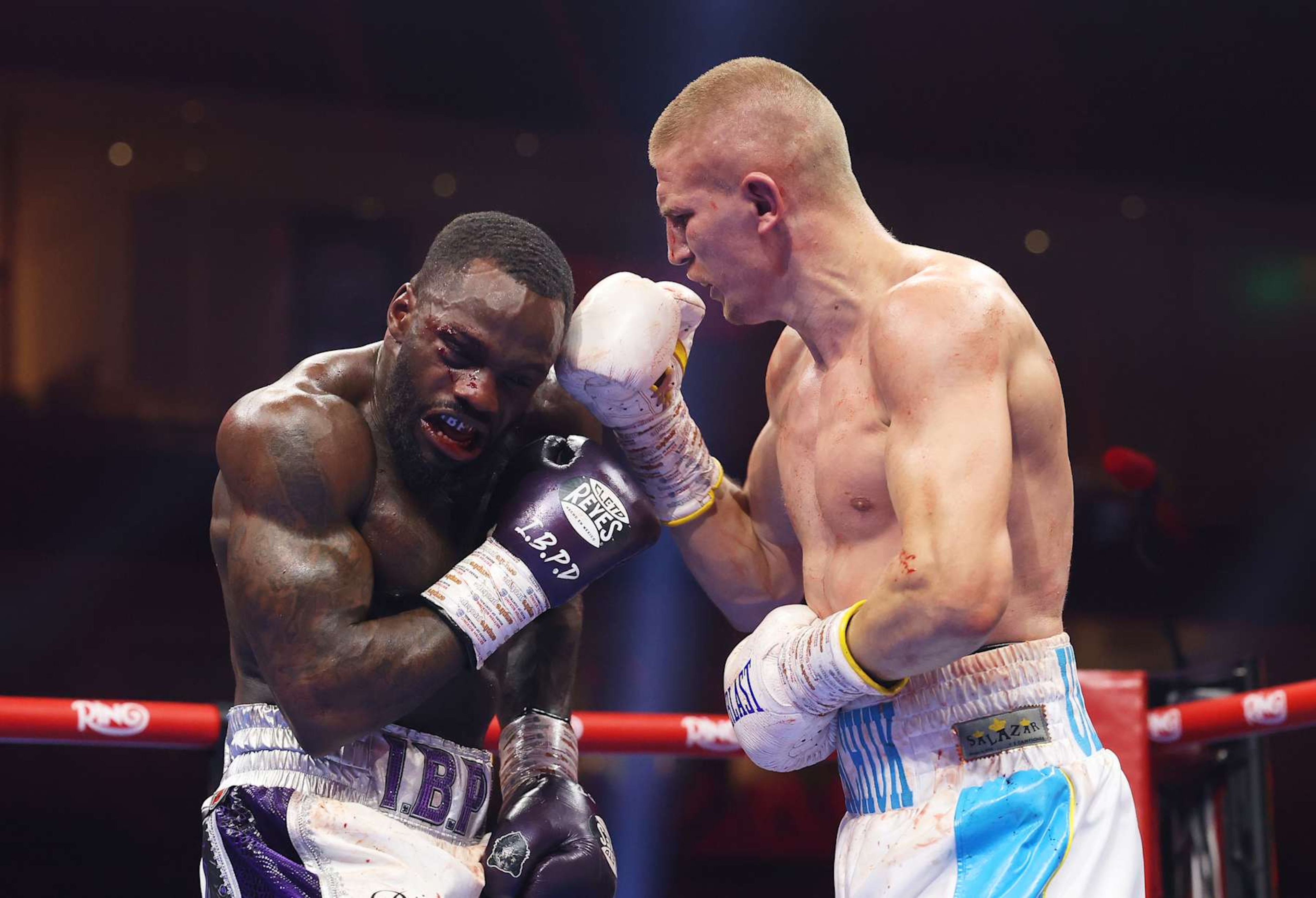 RIYADH, SAUDI ARABIA - DECEMBER 21: Serhii Bohachuk punches Ishmael Davis during the Super Welterweight fight between Serhii Bohachuk and Ishmael Davis as part of Oleksandr Usyk v Tyson Fury 2, Reignited card at Kingdom Arena on December 21, 2024 in Riyadh, Saudi Arabia. (Photo by Richard Pelham/Getty Images)