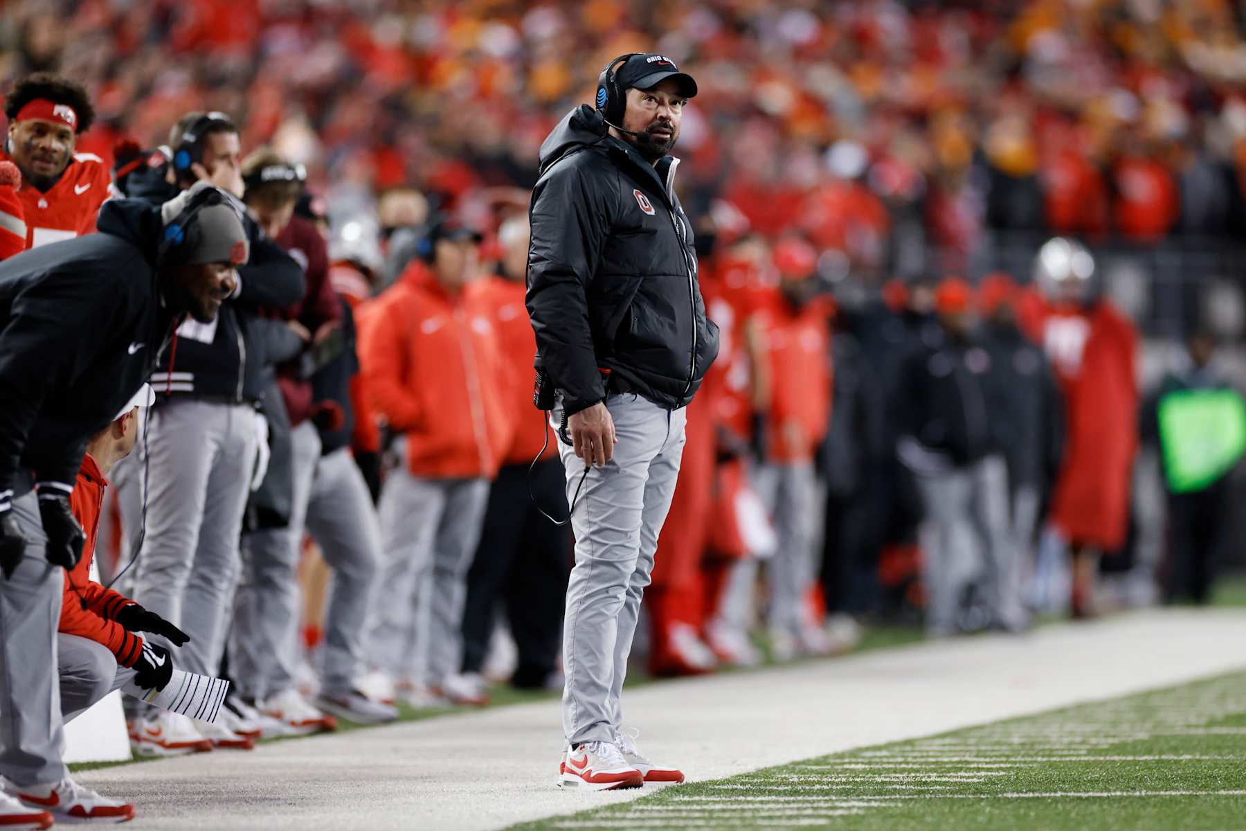 COLUMBUS, OH - DECEMBER 21: Ohio State Buckeyes head coach Ryan Day reacts in the first half during the CFP First Round game against the Tennessee Volunteers on December 21, 2024 at Ohio Stadium in Columbus, Ohio. (Photo by Joe Robbins/Icon Sportswire via Getty Images)