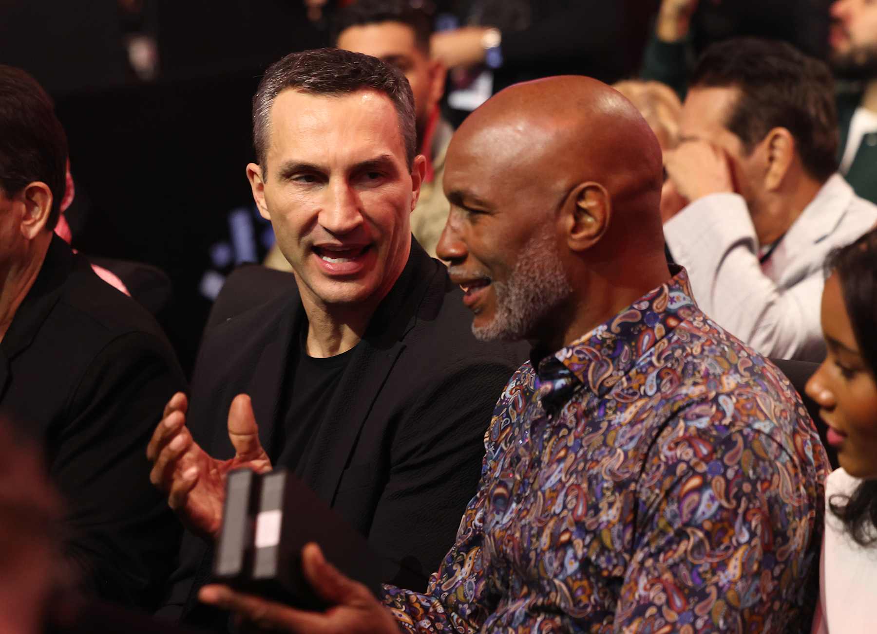 RIYADH, SAUDI ARABIA - DECEMBER 21: Wladimir Klitschko and Lennox Lewis during the Oleksandr Usyk v Tyson Fury 2 event at Kingdom Arena on December 21, 2024 in Riyadh, Saudi Arabia. (Photo by Mark Robinson/Getty Images).