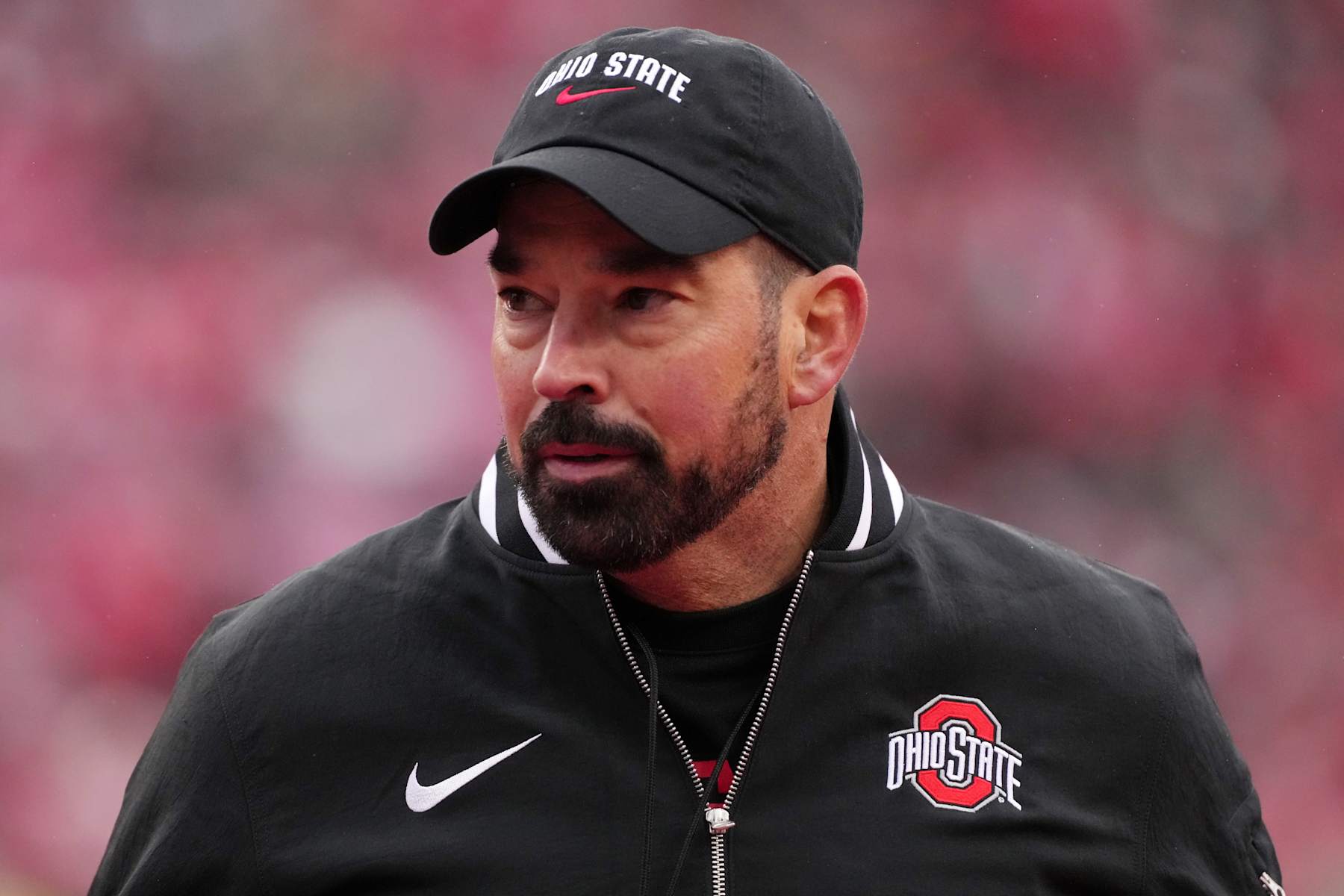 COLUMBUS, OHIO - NOVEMBER 23: Head coach Ryan Day of the Ohio State Buckeyes looks on before the game against the Indiana Hoosiers at Ohio Stadium on November 23, 2024 in Columbus, Ohio. (Photo by Jason Mowry/Getty Images)