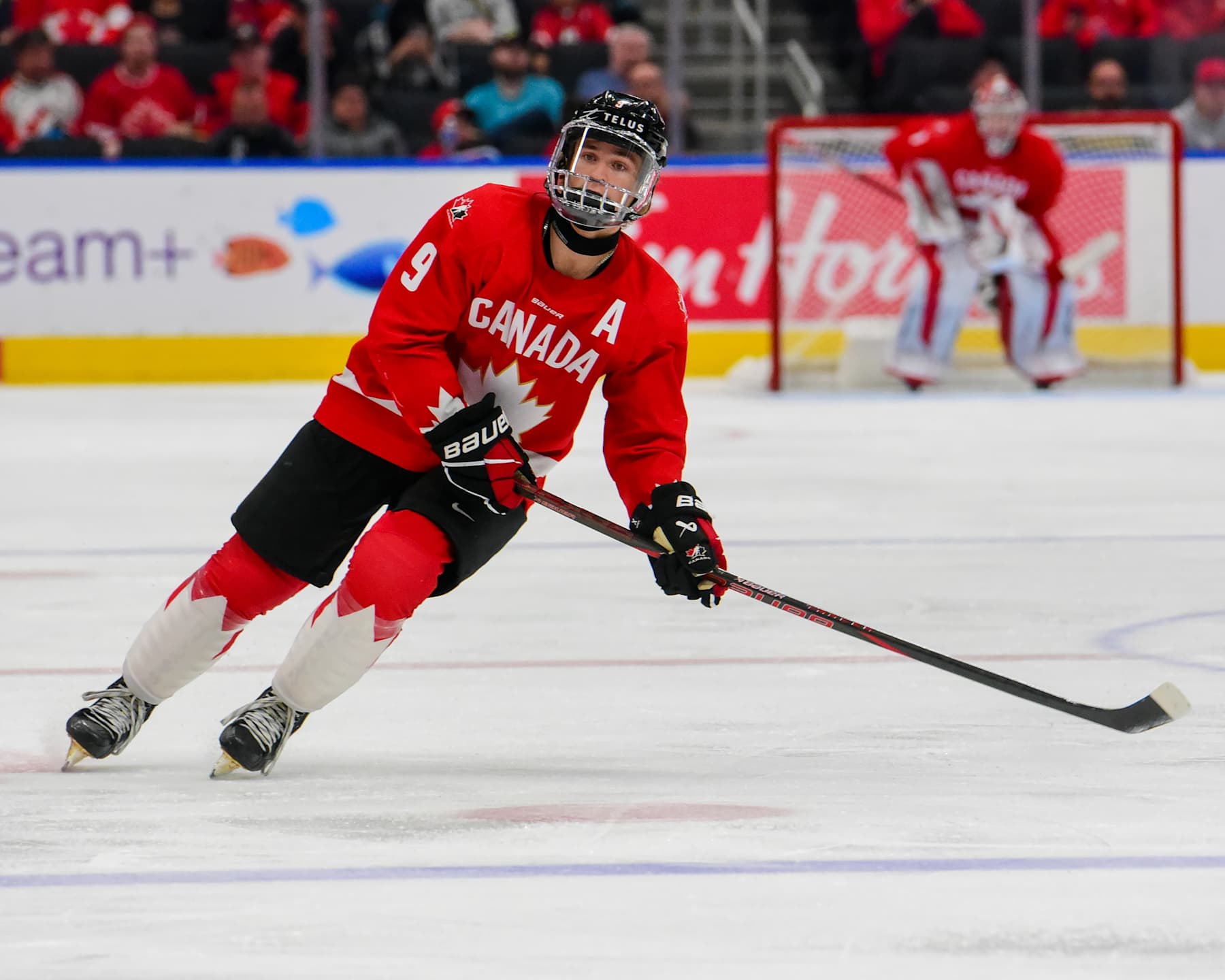 EDMONTON, CANADA AUGUST 10: Gavin McKenna #9 of Team Canada in action against Team Czechia during the Gold Medal Game of the 2024 Hlinka Gretzky Cup at Rogers Place on August 10, 2024, in Edmonton, Alberta, Canada. (Photo by Leila Devlin/Getty Images)