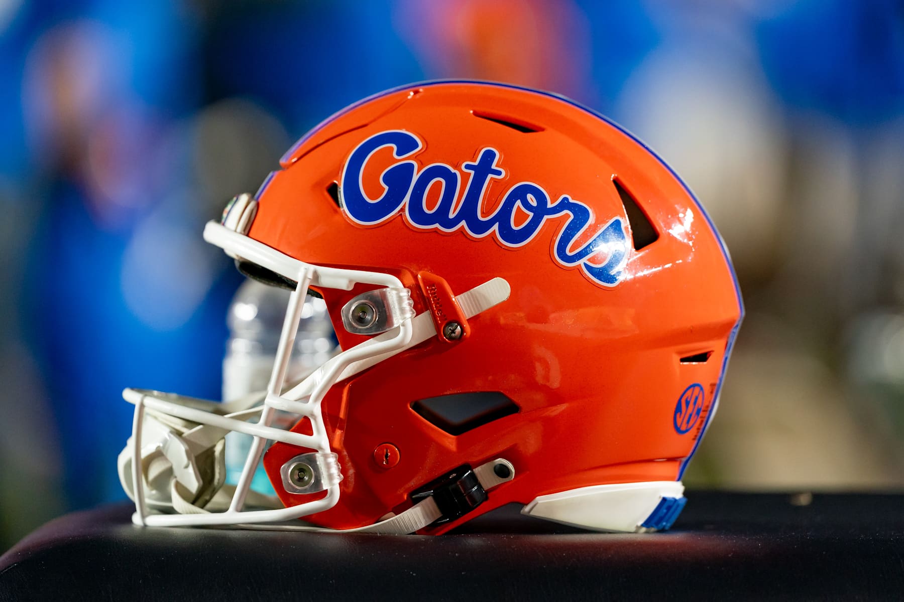 TALLAHASSEE, FL - NOVEMBER 30: Florida Gators helmet sits on the sideline during a college football game between the Florida Gators and the Florida State Seminoles  on November 30th, 2024 at Doak Campbell Stadium in Tallahassee, FL. (Photo by Chris Leduc/Icon Sportswire via Getty Images)