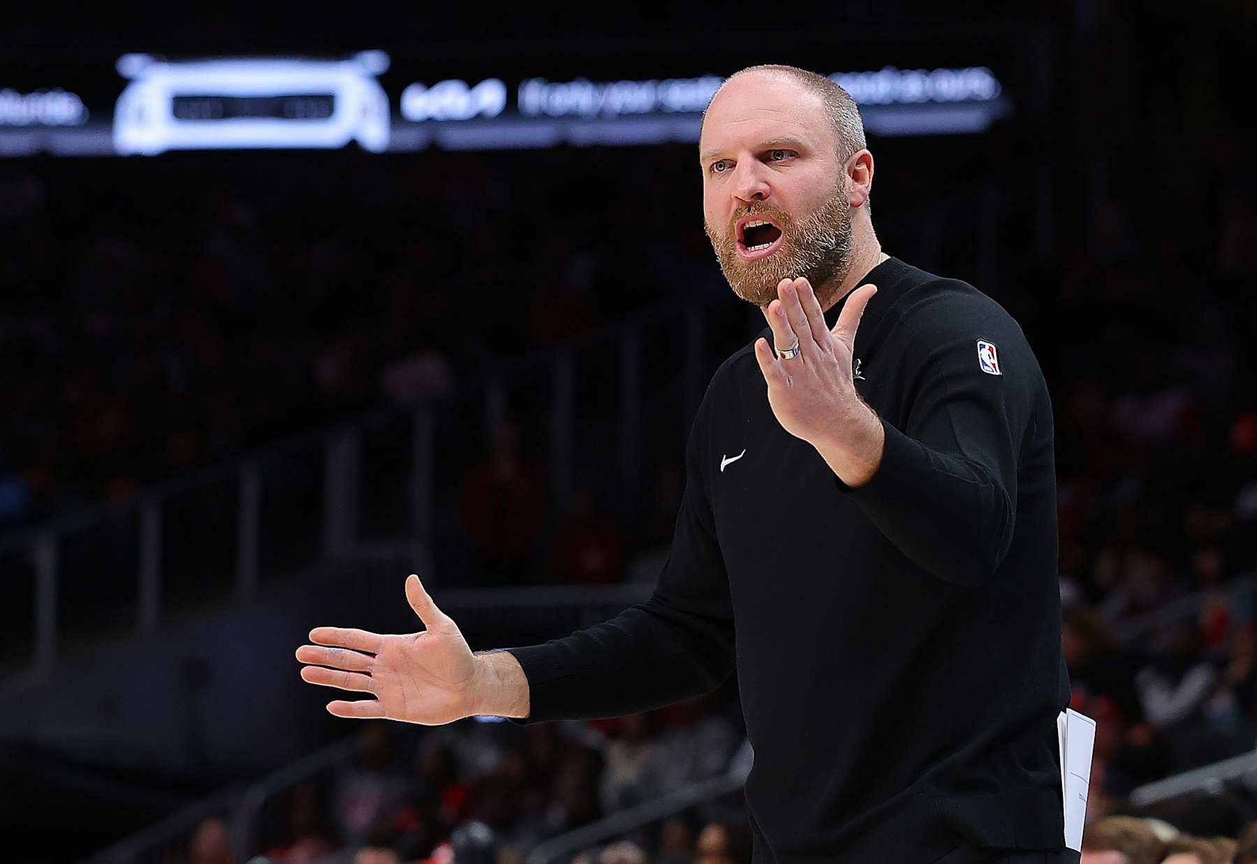 ATLANTA, GEORGIA - DECEMBER 21:  Head coach Taylor Jenkins of the Memphis Grizzlies reacts against the Atlanta Hawks during the third quarter at State Farm Arena on December 21, 2024 in Atlanta, Georgia.  NOTE TO USER: User expressly acknowledges and agrees that, by downloading and/or using this photograph, user is consenting to the terms and conditions of the Getty Images License Agreement.  (Photo by Kevin C. Cox/Getty Images)