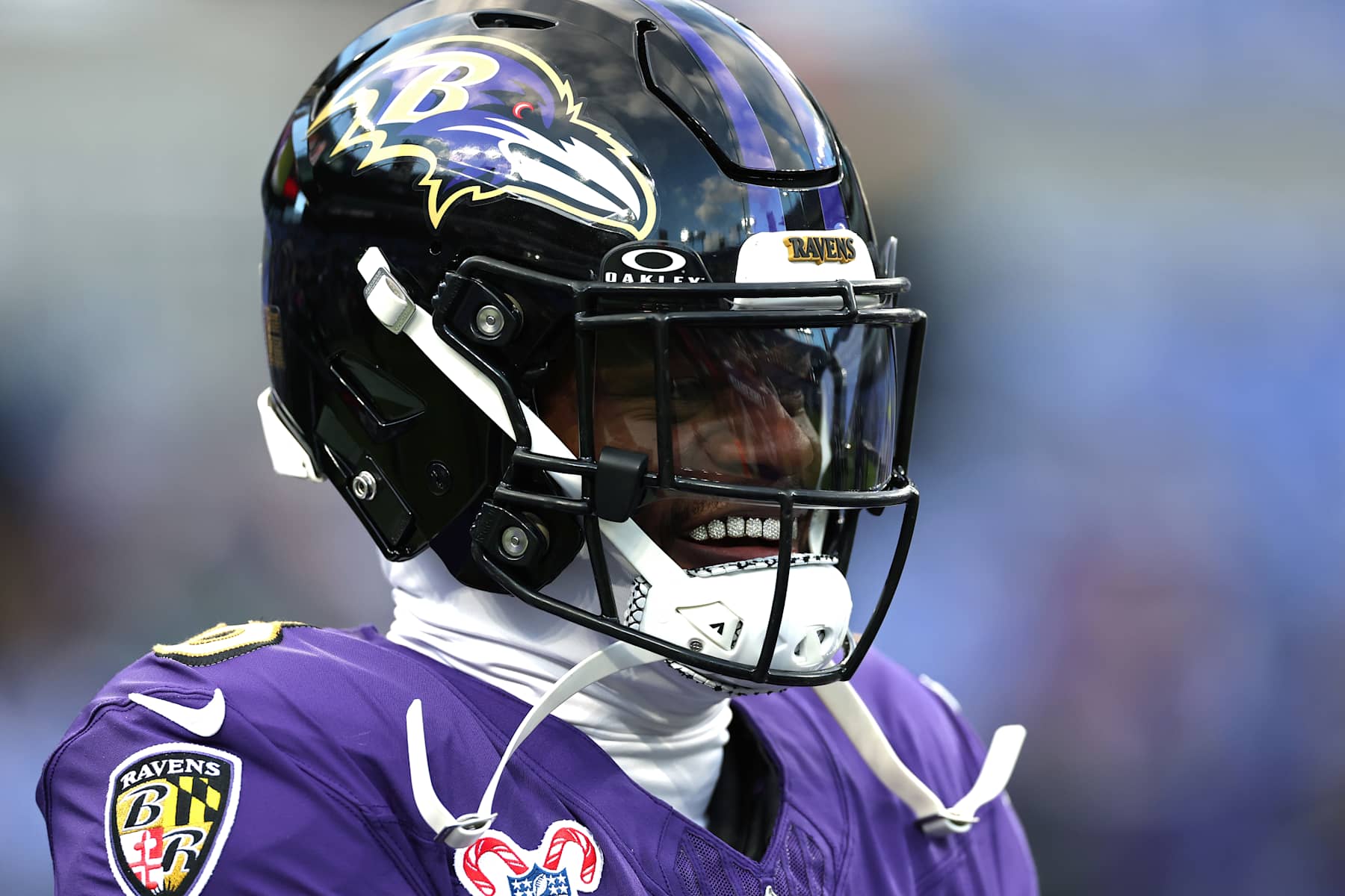 BALTIMORE, MARYLAND - DECEMBER 21: Lamar Jackson #8 of the Baltimore Ravens warms up before the game against the Pittsburgh Steelers at M&T Bank Stadium on December 21, 2024 in Baltimore, Maryland. (Photo by Patrick Smith/Getty Images)