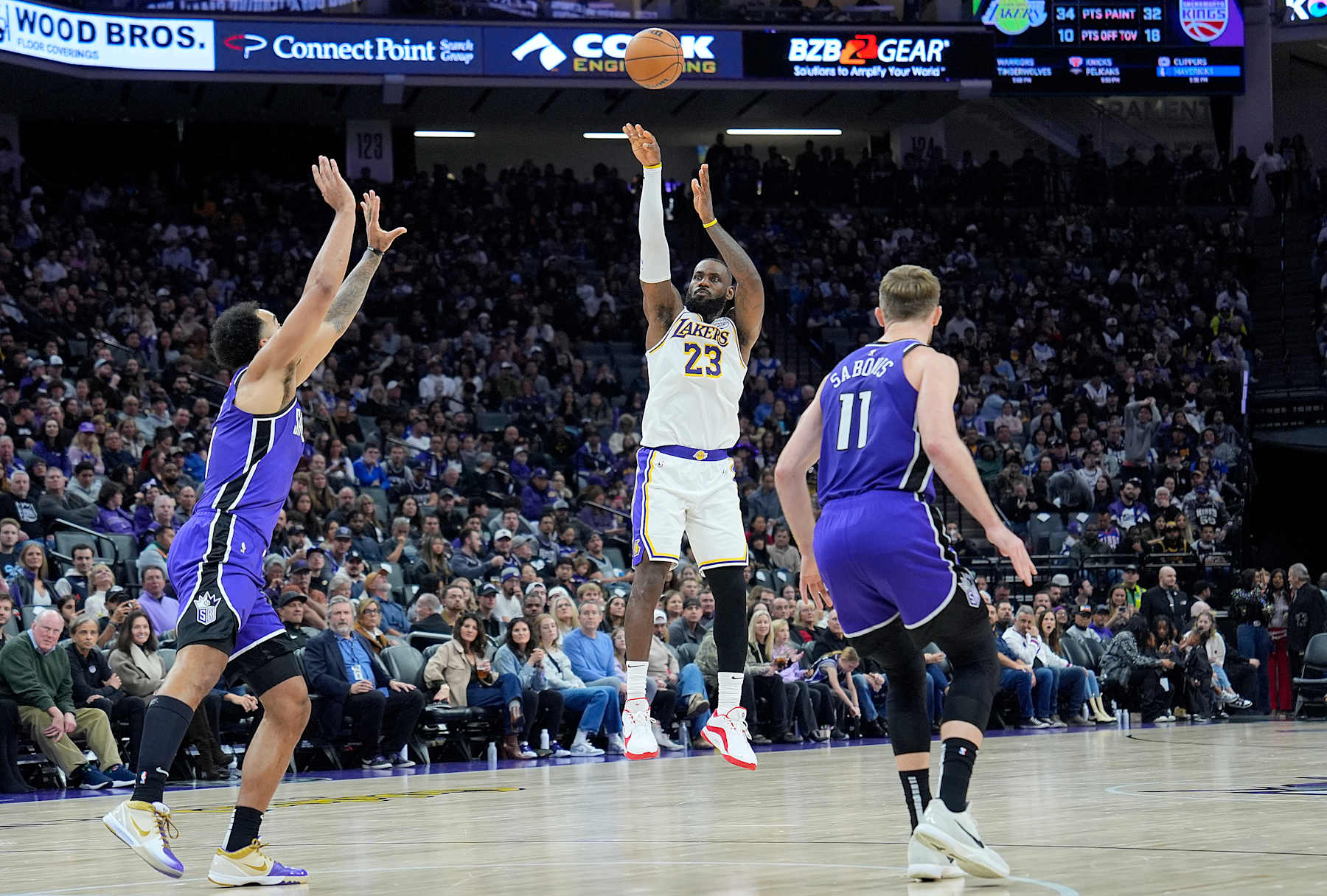 SACRAMENTO, CALIFORNIA - DECEMBER 21: LeBron James #23 of the Los Angeles Lakers shoots a three-point shot against the Sacramento Kings during the second half at Golden 1 Center on December 21, 2024 in Sacramento, California. NOTE TO USER: User expressly acknowledges and agrees that, by downloading and or using this photograph, User is consenting to the terms and conditions of the Getty Images License Agreement. (Photo by Thearon W. Henderson/Getty Images)