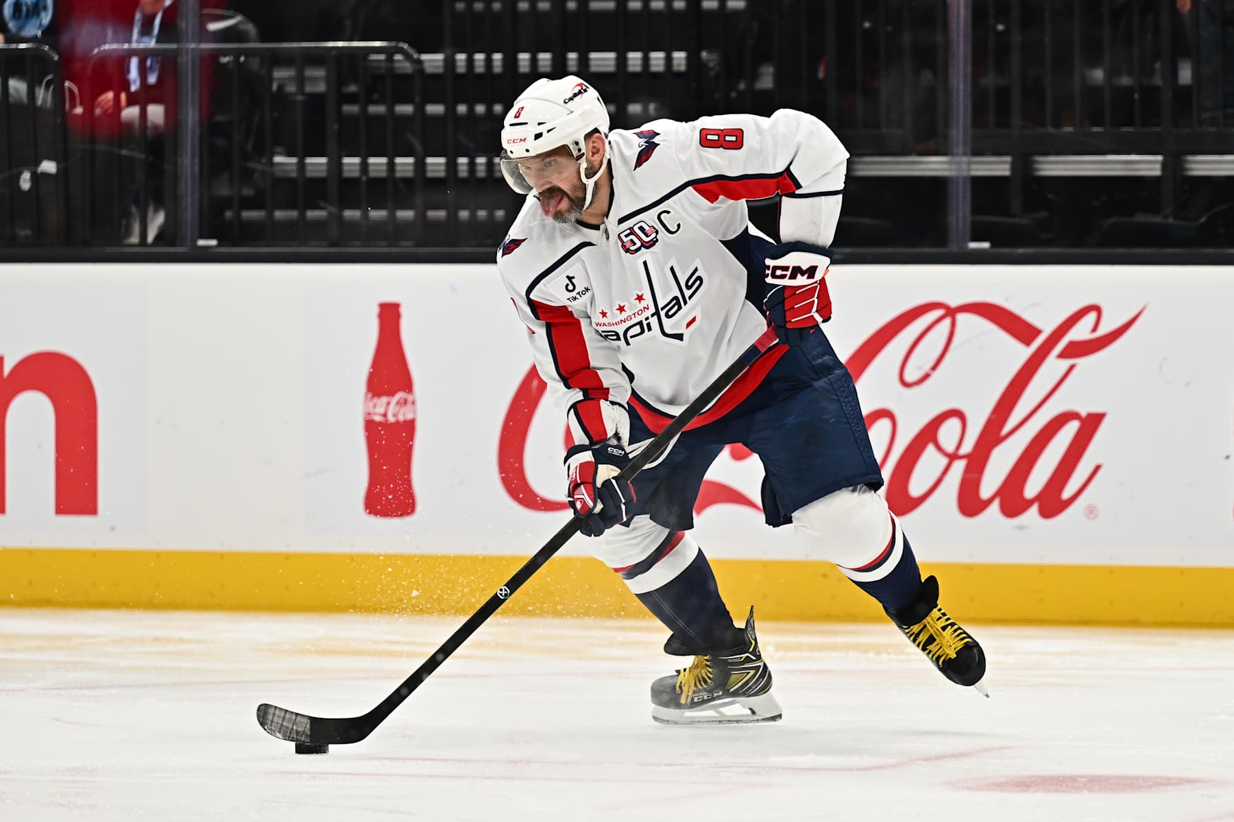 SALT LAKE CITY, UTAH - NOVEMBER 18: Alex Ovechkin #8 of the Washington Capitals skates against the Utah Hockey Club on November 18, 2024 at Delta Center in Salt Lake City, Utah. (Photo by Jamie Sabau/NHLI via Getty Images)