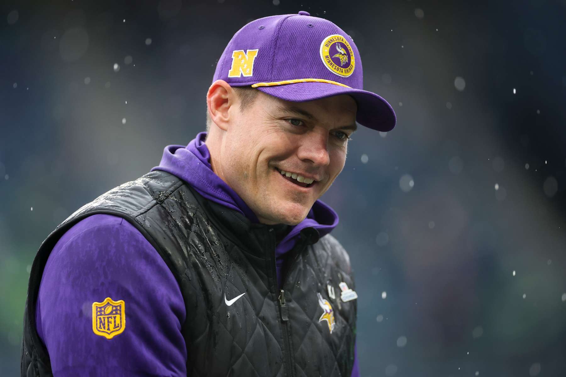 SEATTLE, WASHINGTON - DECEMBER 22: Head coach Kevin O'Connell looks on before the game against the Seattle Seahawks at Lumen Field on December 22, 2024 in Seattle, Washington. (Photo by Steph Chambers/Getty Images)