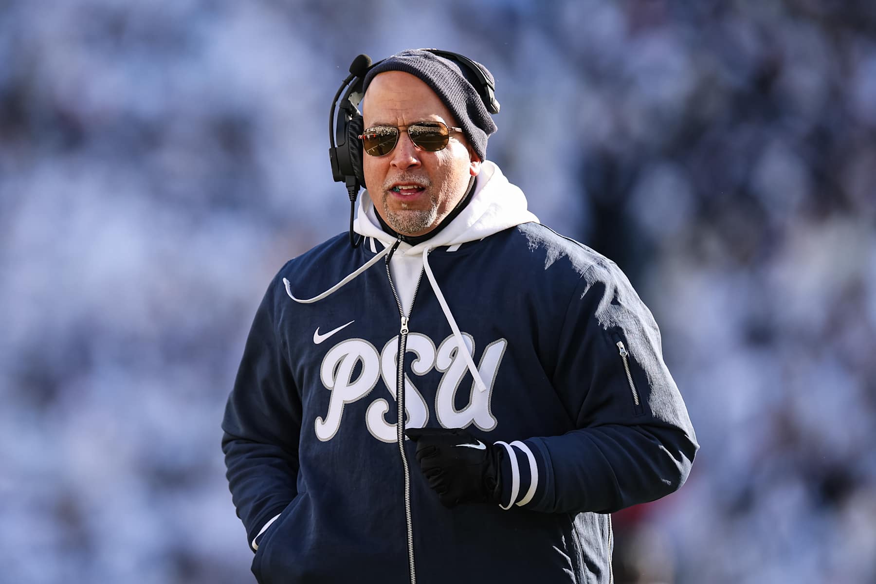 STATE COLLEGE, PA - DECEMBER 21: Head coach James Franklin of the Penn State Nittany Lions looks on during the first half against the Southern Methodist Mustangs at Beaver Stadium on December 21, 2024 in State College, Pennsylvania. (Photo by Scott Taetsch/Getty Images)