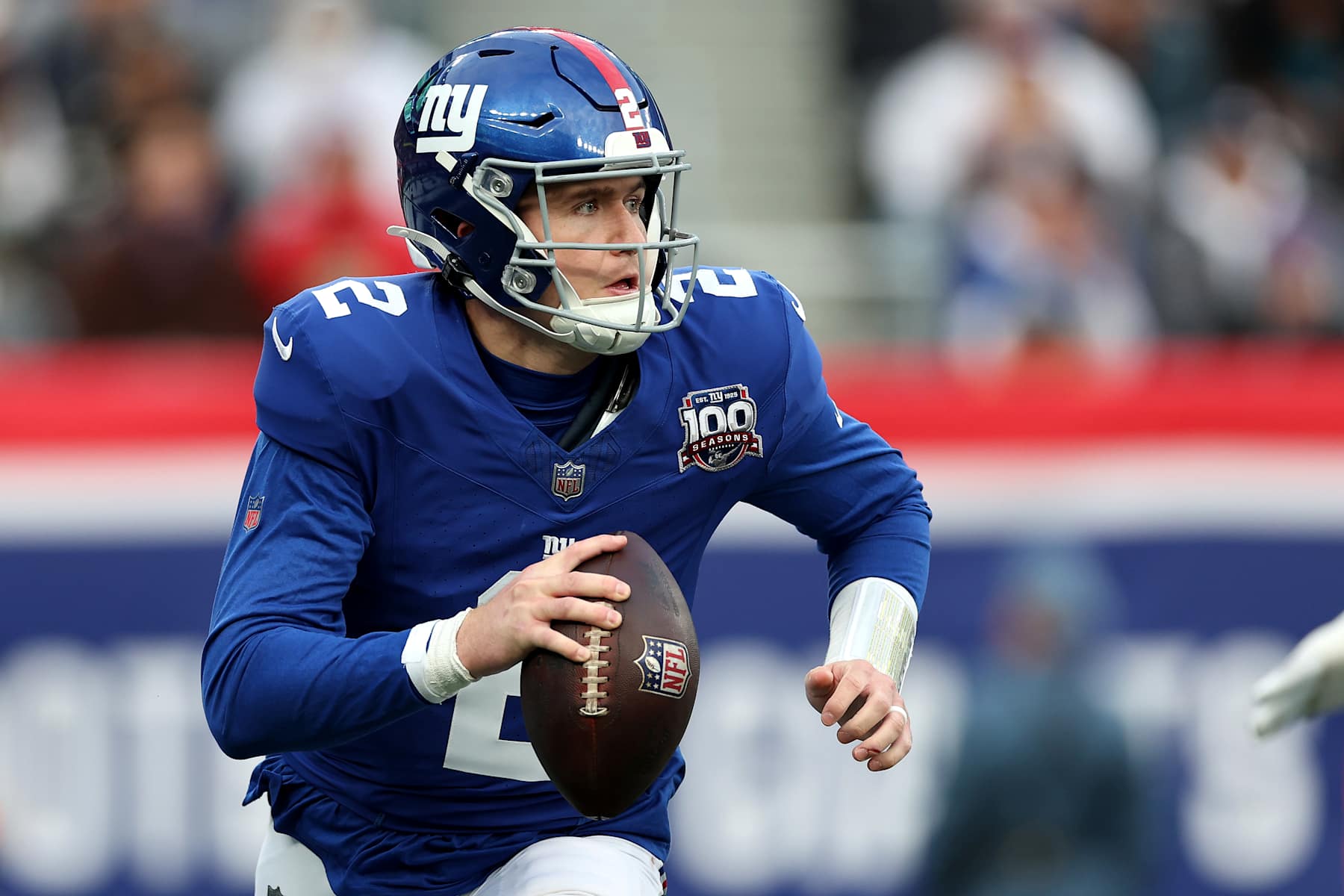 EAST RUTHERFORD, NEW JERSEY - DECEMBER 29: Drew Lock #2 of the New York Giants in action against the Indianapolis Colts at MetLife Stadium on December 29, 2024 in East Rutherford, New Jersey. (Photo by Luke Hales/Getty Images)