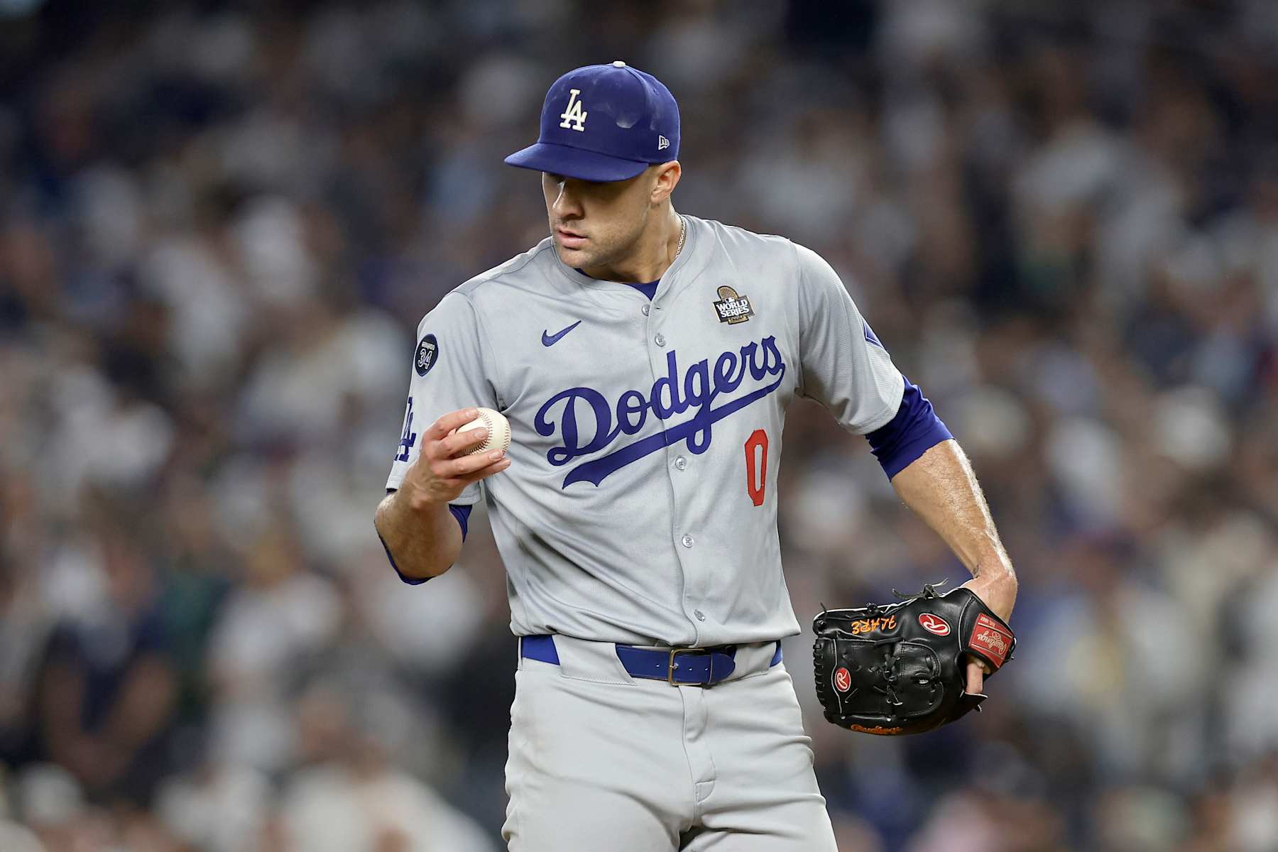 NEW YORK, NEW YORK - OCTOBER 30: (NEW YORK DAILIES OUT)  Jack Flaherty #0 of the Los Angeles Dodgers in action against the New York Yankees during Game Five of the 2024 World Series at Yankee Stadium on October 30, 2024 in New York City. The Dodgers defeated the Yankees 7-6. (Photo by Jim McIsaac/Getty Images)