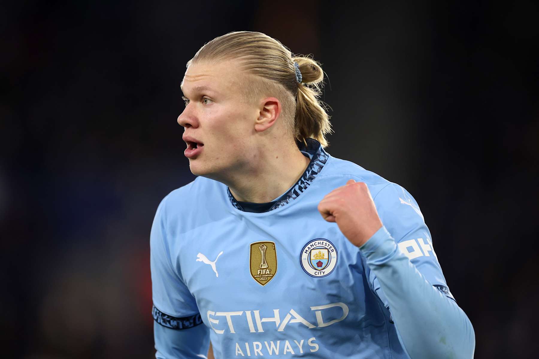 LEICESTER, ENGLAND - DECEMBER 29: Erling Haaland of Manchester City during the Premier League match between Leicester City FC and Manchester City FC at The King Power Stadium on December 29, 2024 in Leicester, England. (Photo by Catherine Ivill - AMA/Getty Images)